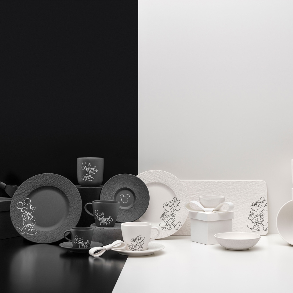 Villeroy & Boch Becher »Kaffeebecher Manufacture Rock - Mickey Mouse 280 ml 2er Set schwarz-weiß« Spülmaschinenfest, Mikrowellensicher