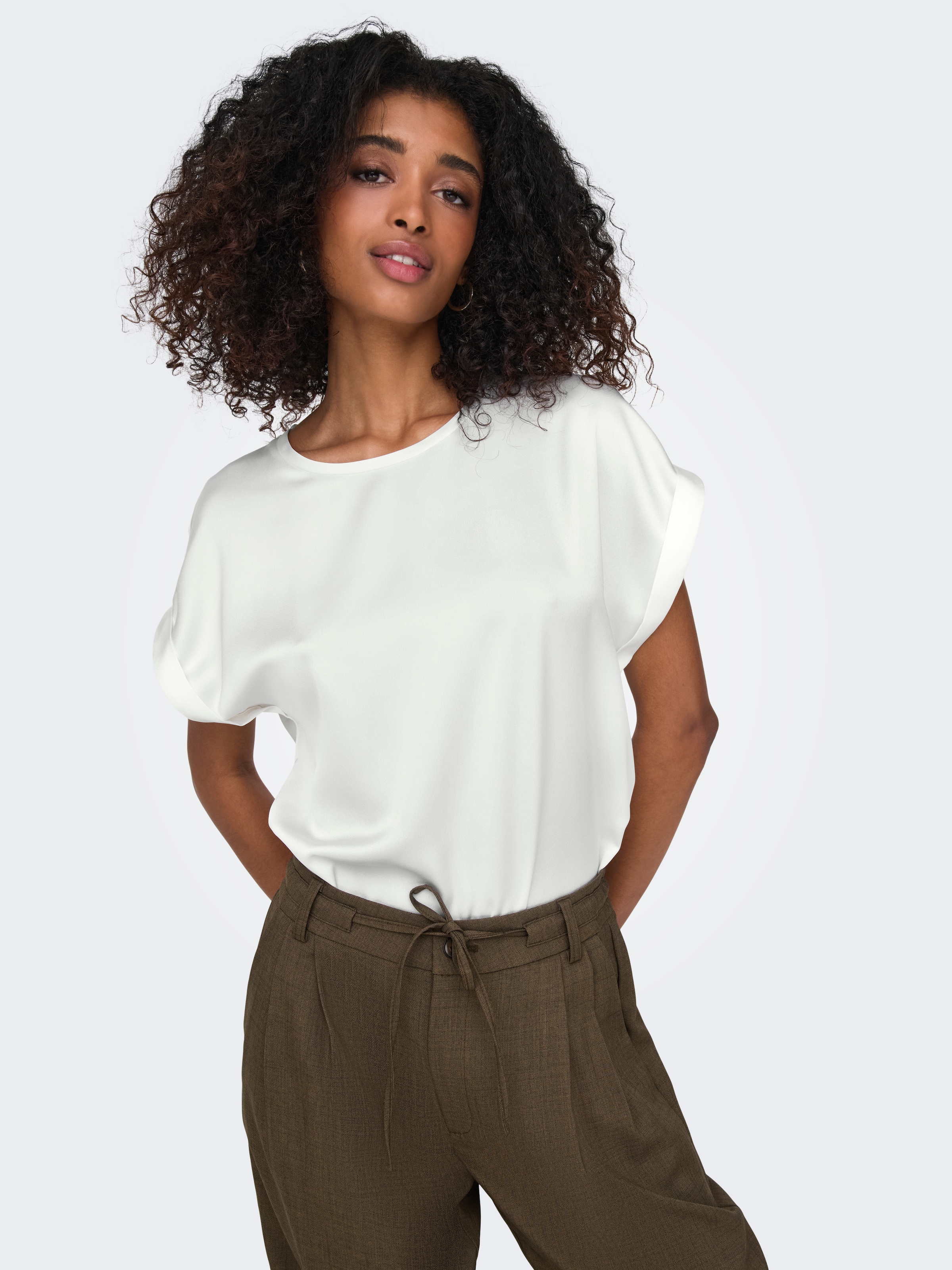 ONLY Kurzarmshirt "ONLLIEKE S/S SATIN MIX TOP WVN NOOS", regular fit, Web, günstig online kaufen