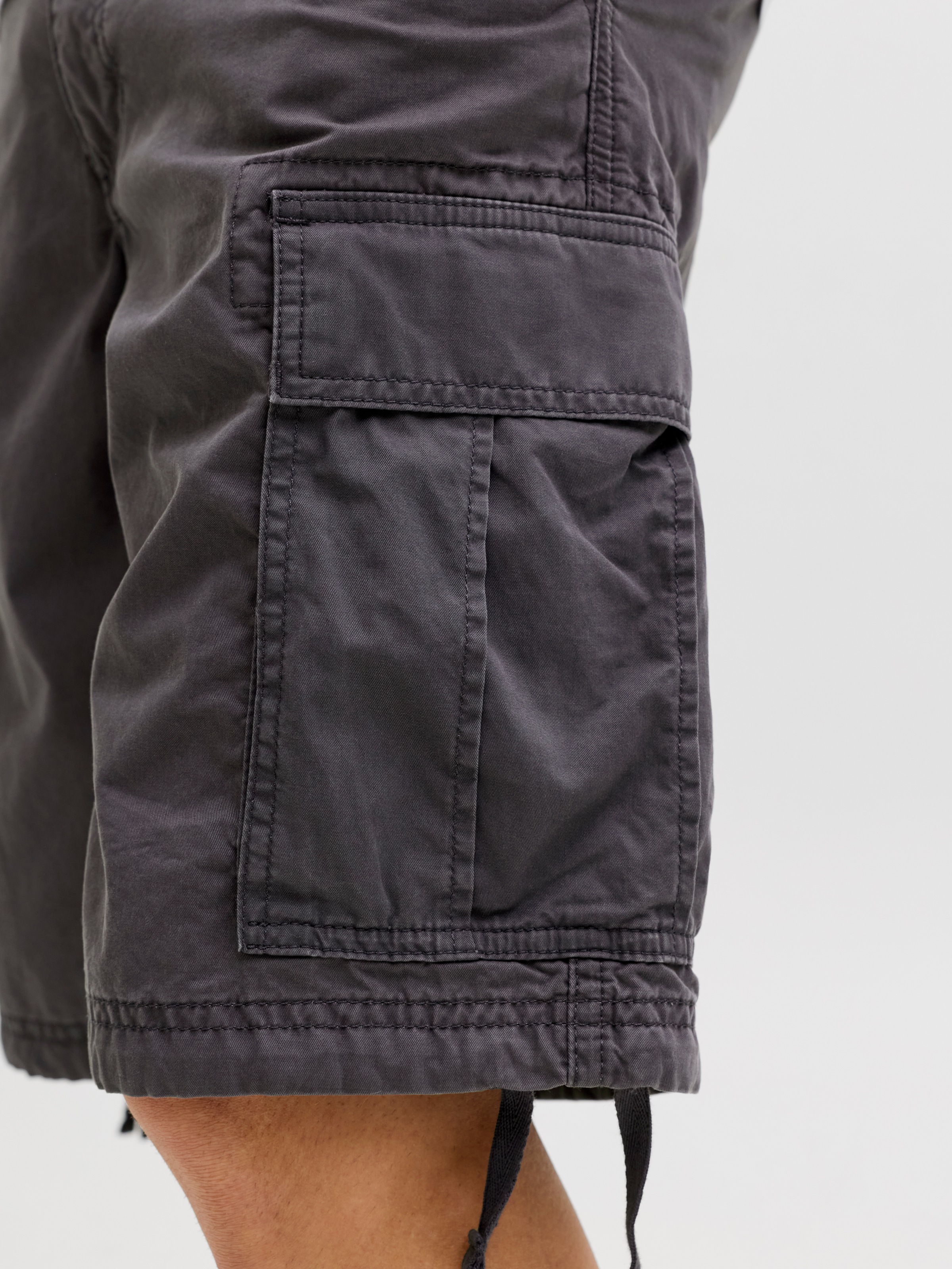 Cargohose JACK & JONES "JPSTCOLE FRANK CARGO SHORT MID SN", Herren, Gr. L, N-Gr, asphalt, Web, Obermaterial: 100% Baumwolle, unifarben, Hosen Cargohose, mit Seitentaschen 3