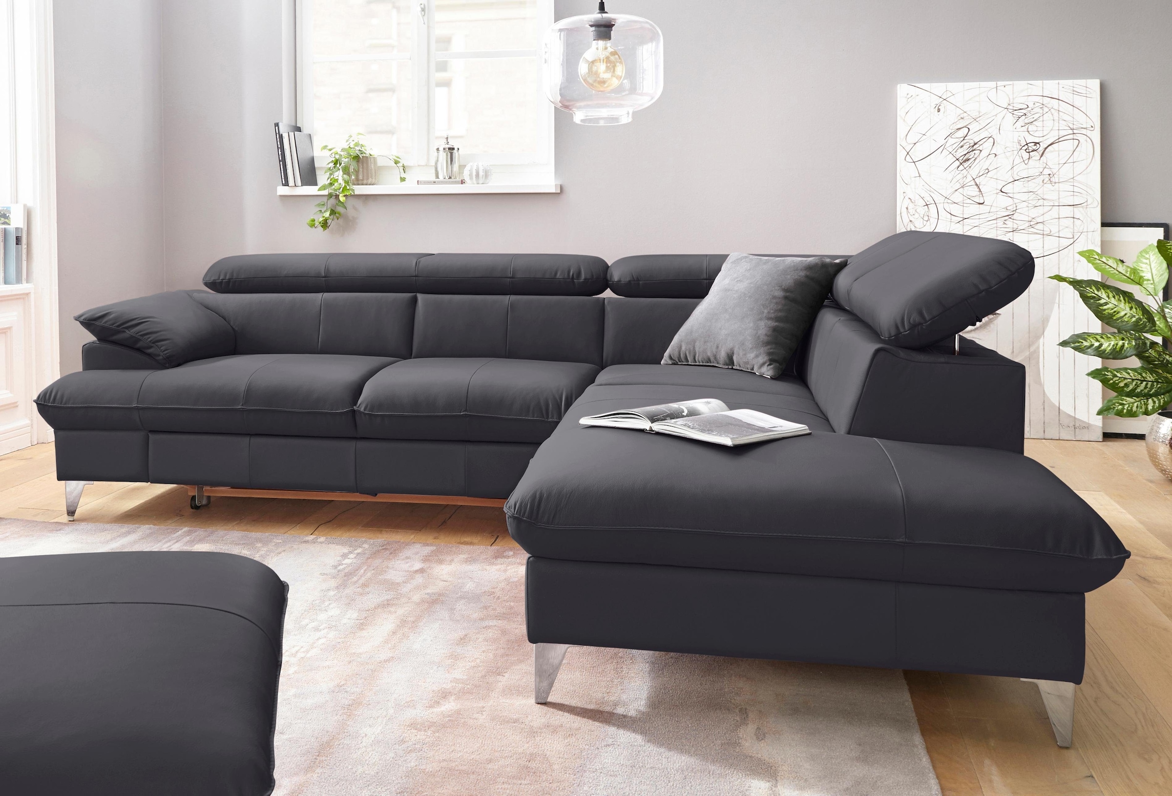 COTTA Polstergarnitur »Caluso«, Set: bestehend aus Ecksofa, Hocker, Ecksofa inkl. Kopfteilverstellung