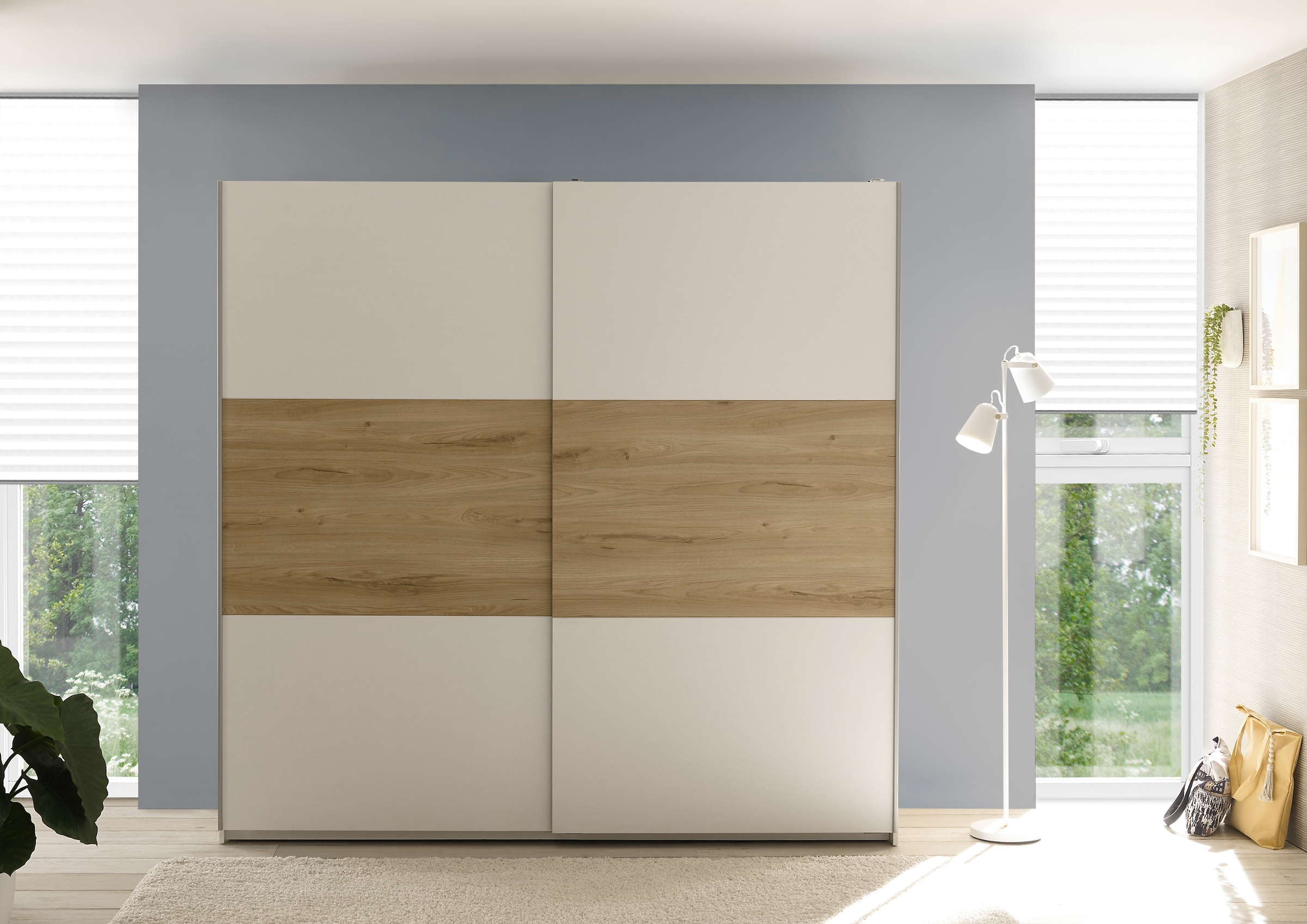 Schlafkontor Schwebetürenschrank »Kiara Kleiderschrank, Schiebetürenschrank, Schrank mit Schiebetüren«, Bauchbinde in farblicher Absetzung