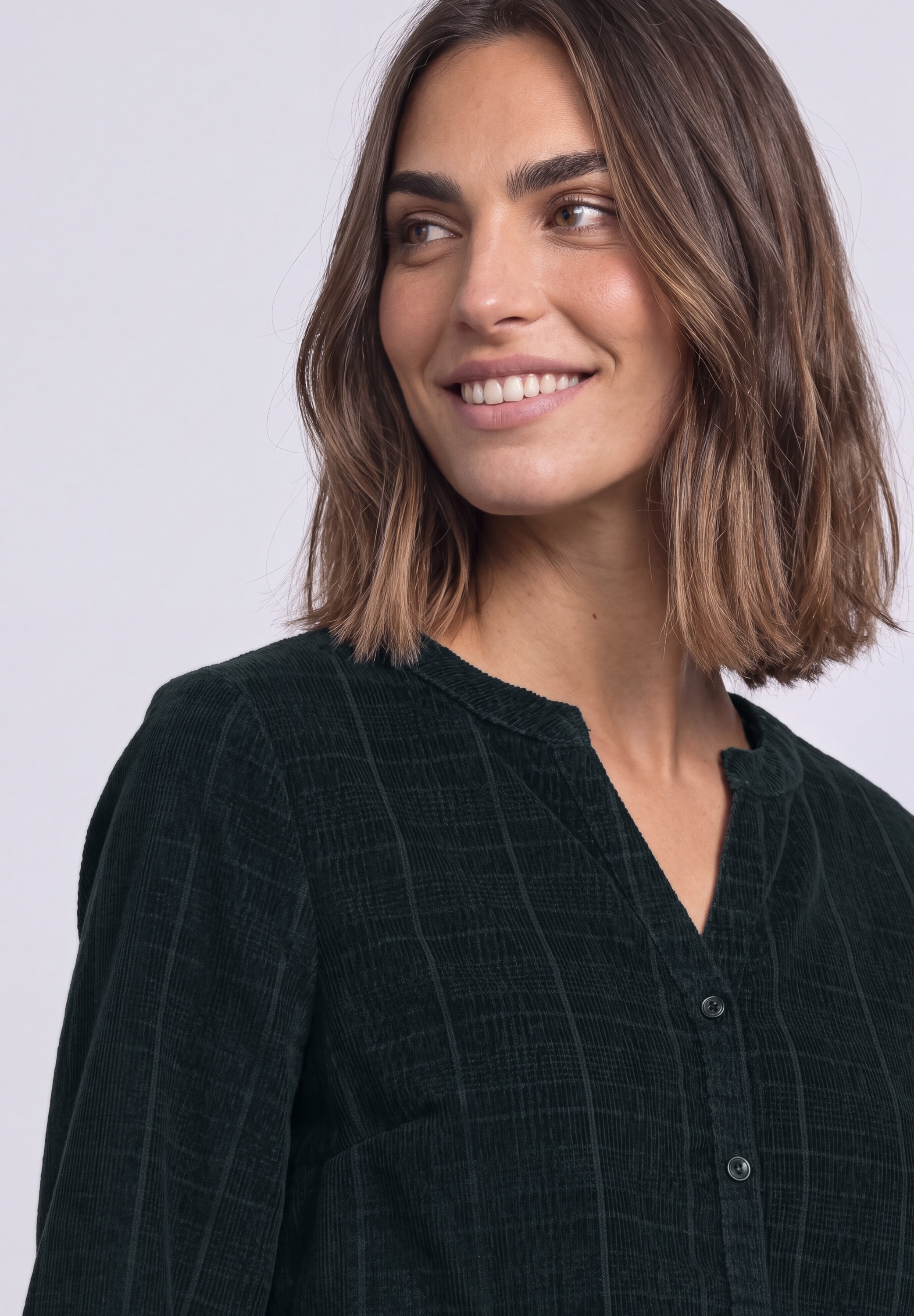 STREET ONE Hemdbluse 3/4-Arm Bluse aus Cord mit Split Neck