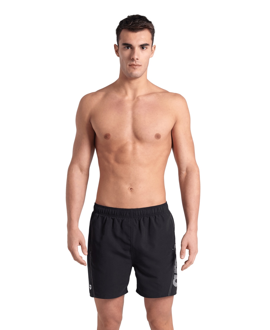 ARENA Herren Badeshorts "FUNDAMENTALS ARENA LOGO BOXER R", schwarz-weiß, Gr. L, Obermaterial: 100% Polyester, Badehosen