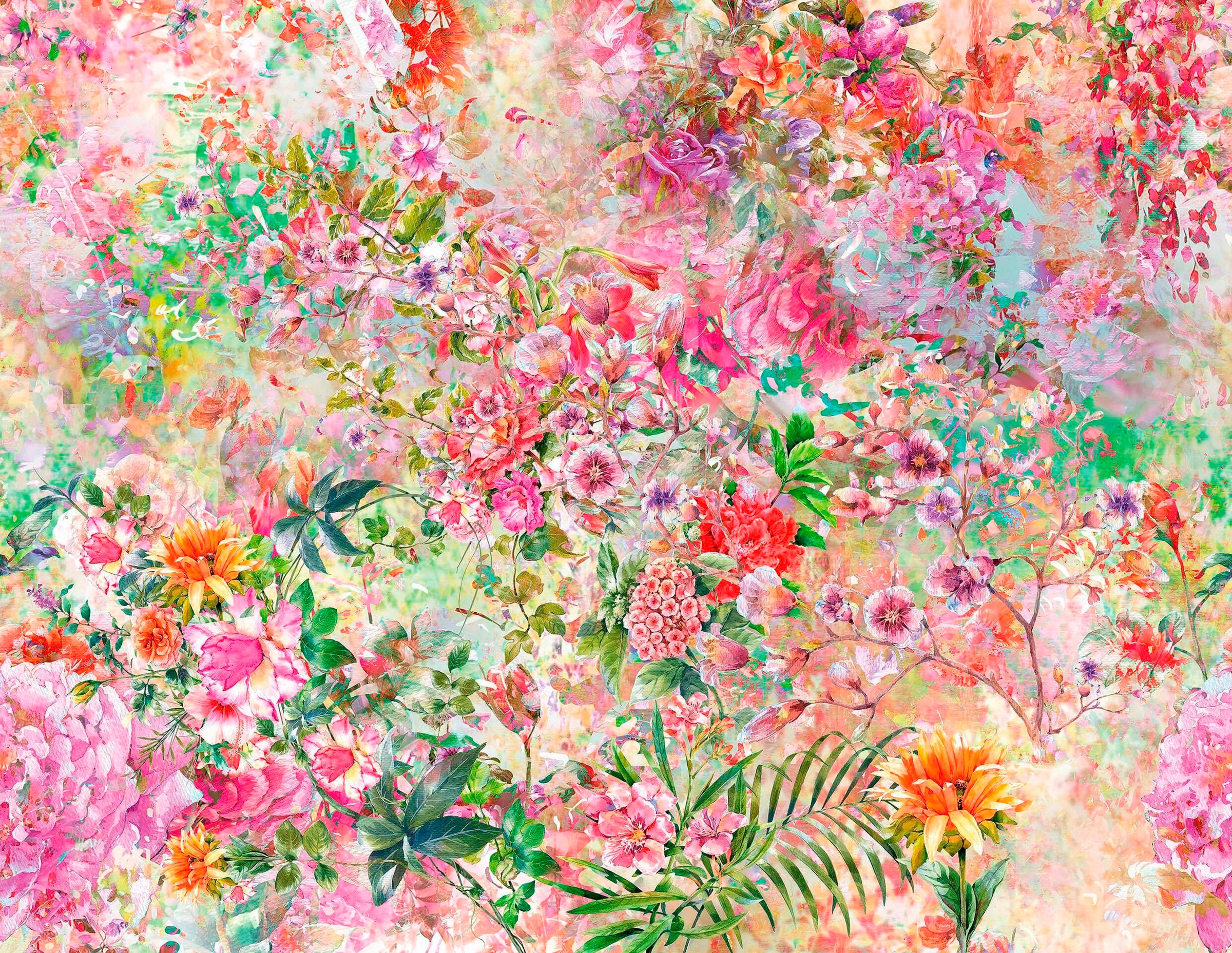 living walls Fototapete "Flower Power" Motiv abstrakt naturalistisch glatt Tapete Natur Tapeten Wohnzimmer Schlafzimmer Küche Flur Design Optik