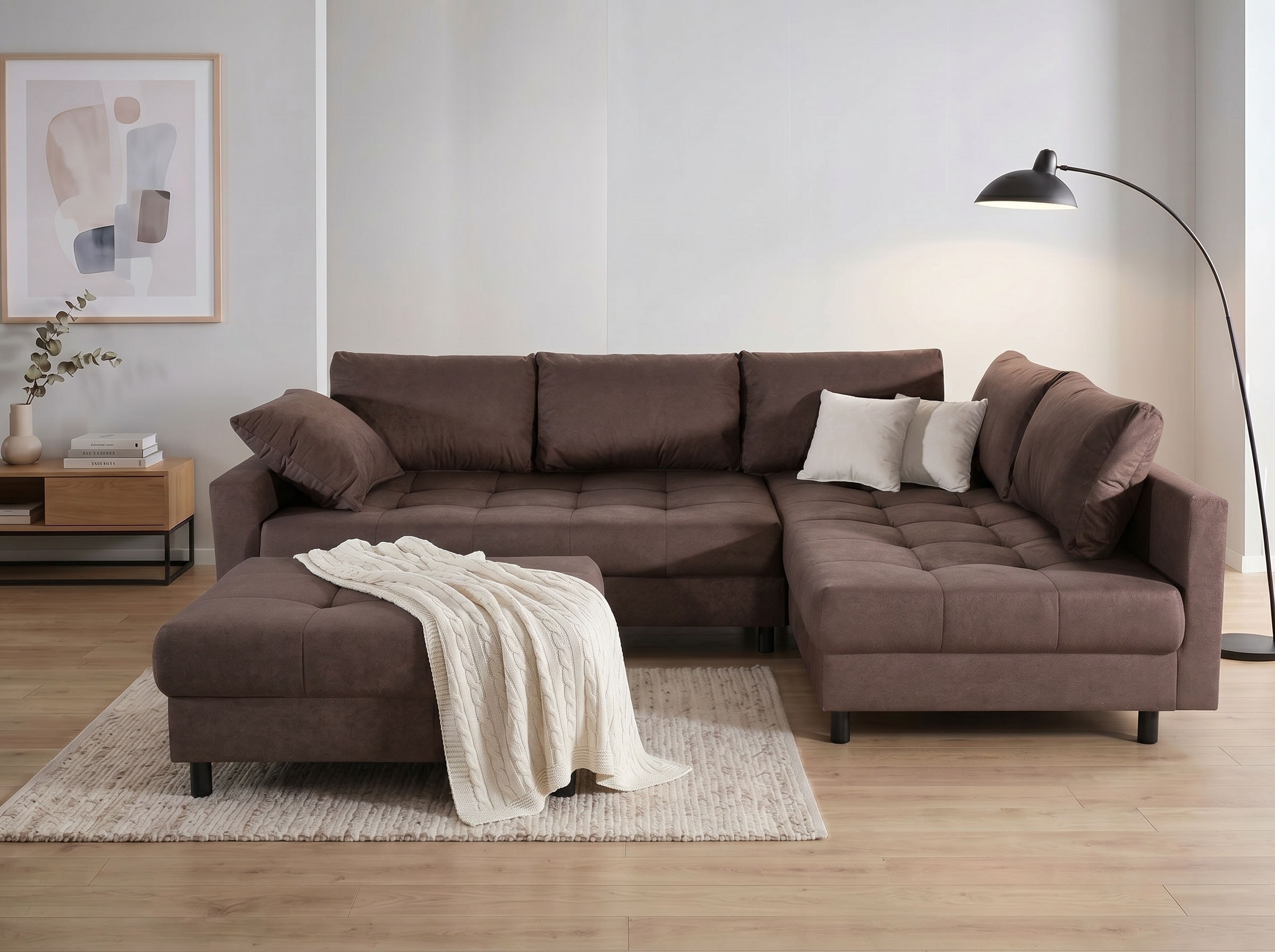 COLLECTION AB Ecksofa »Toni L-Form 274 cm« Set: Sofa & Hocker, 2 Zierkissen, Bonell-Federkern