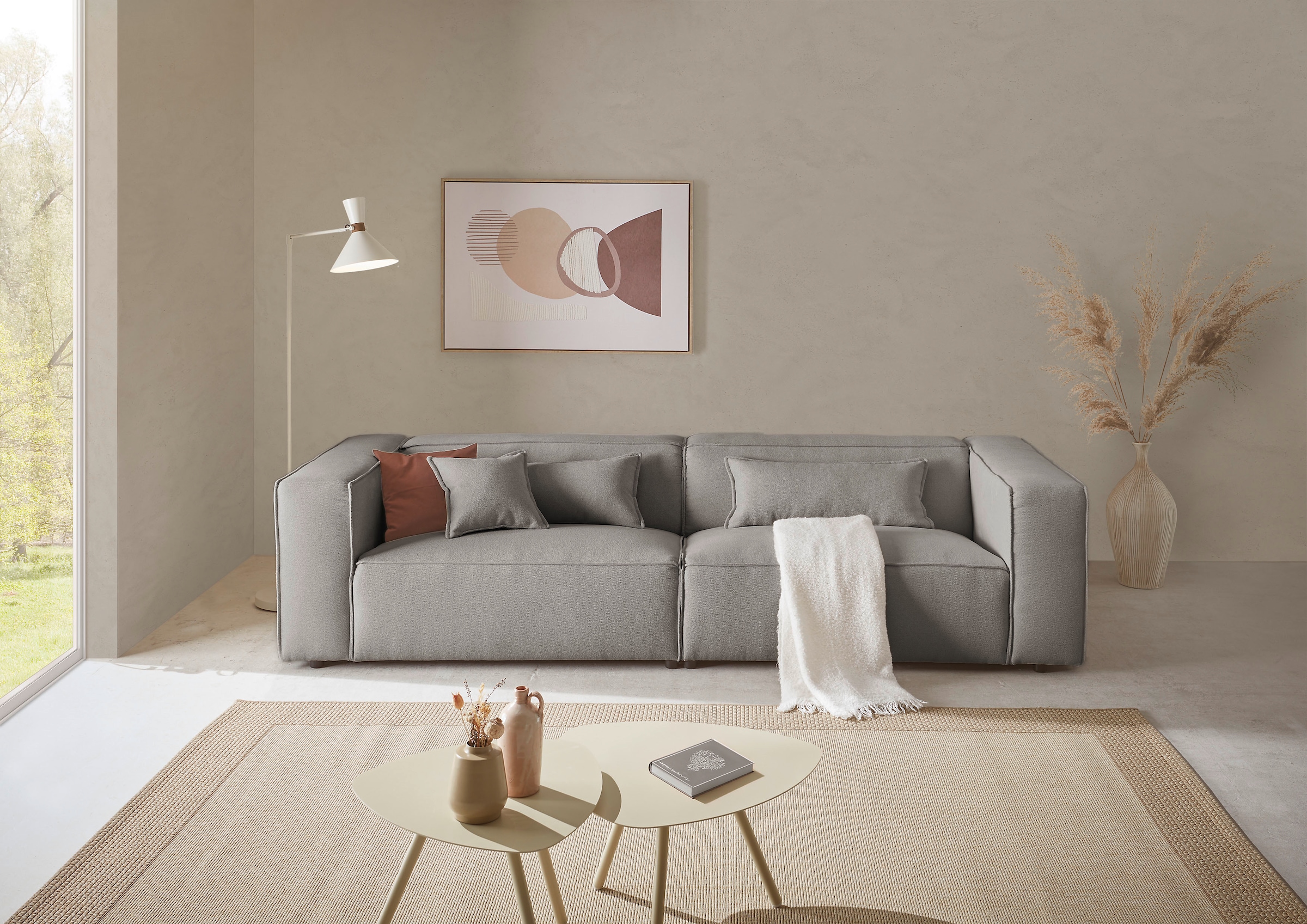 LeGer Home by Lena Gercke 3-Sitzer »PIARA, Couch mit Kedernaht, Sofa in Cord oder Leinenoptik«, schwarze Füße, bequemer Sitzkomfort