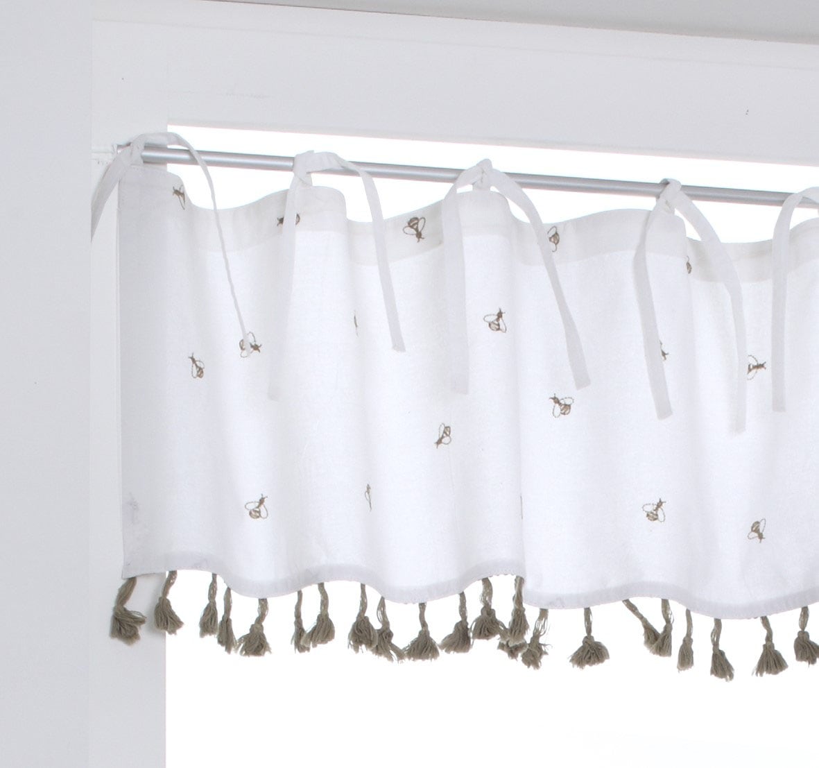 Thumbnail - Kutti Scheibengardine "Honey" Bindebänder 1 Stk. tlg. Kurzgardine, Baumwolle, bestickt, Landhaus, Spitze, Quasten, Biene