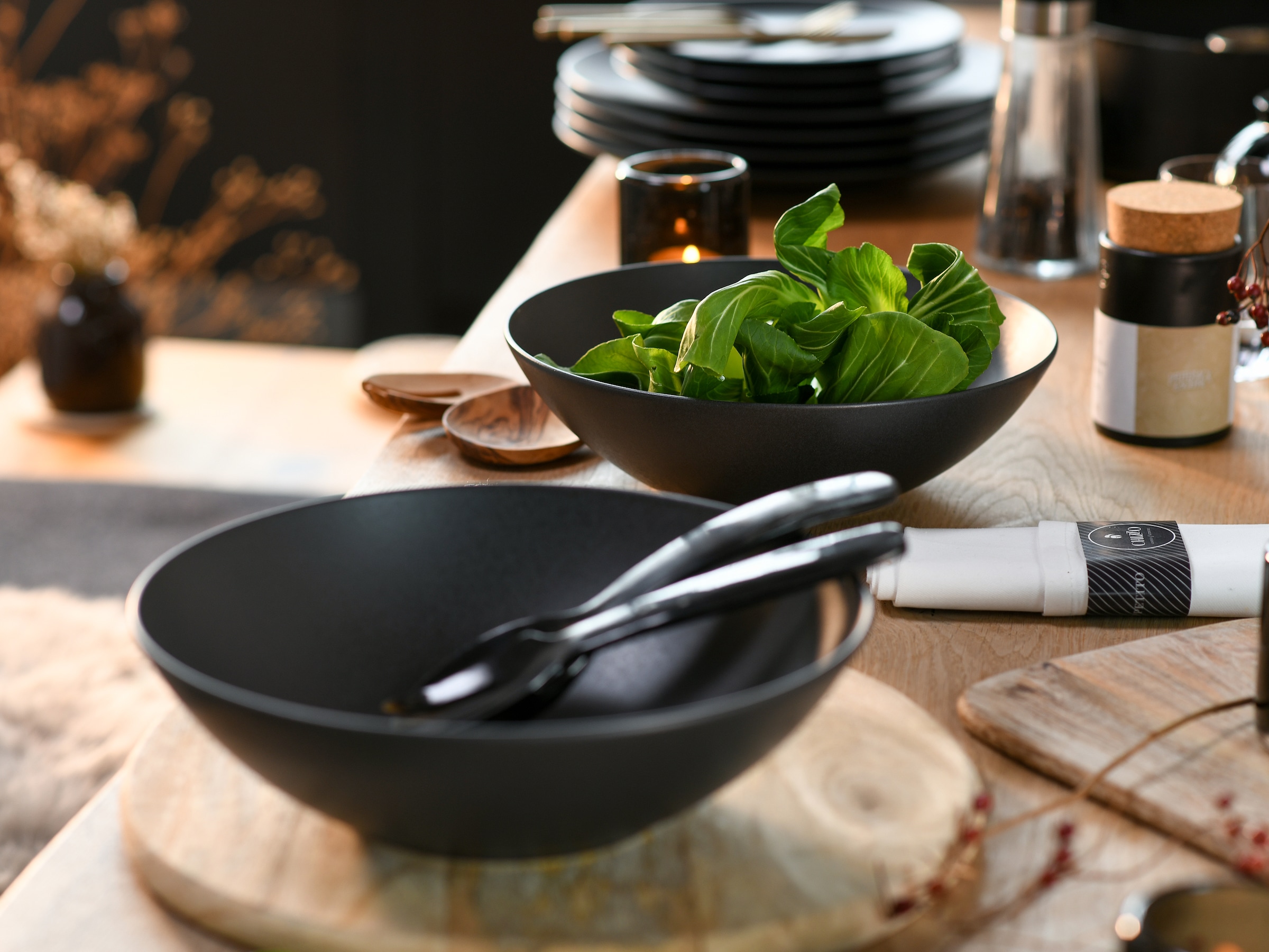 CreaTable Salatschüssel »Soft Touch Black« 2 Stk. aus Steinzeug Ø 24 cm