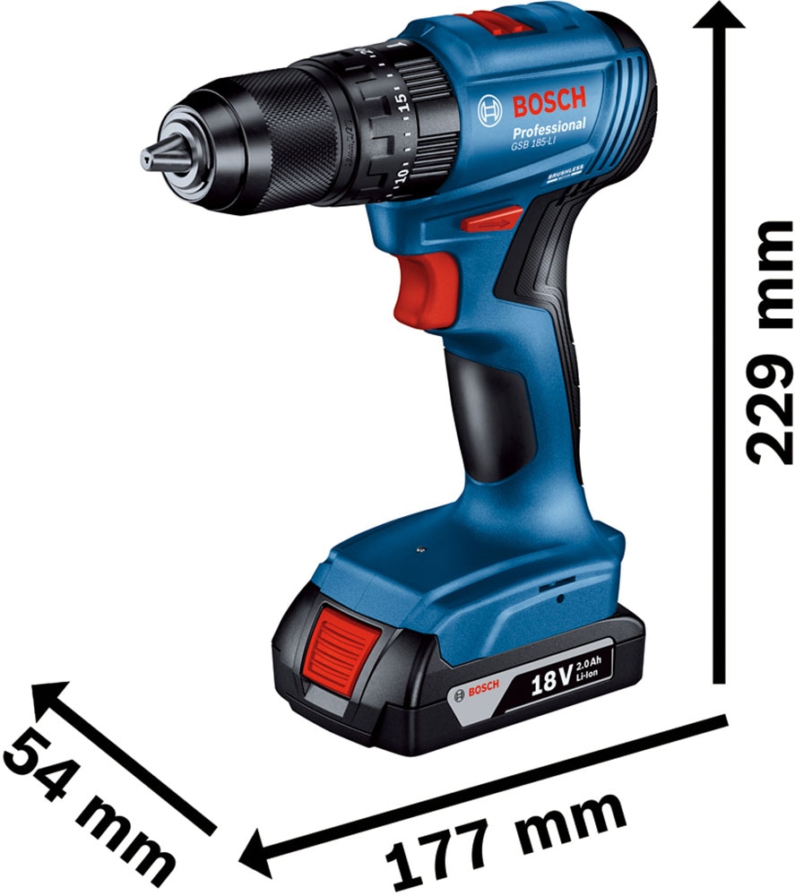 Bosch Professional Akku-Schlagbohrmaschine »»GSB 18V-45«« Inkl. 2x Akkus 3,0Ah und Schnellladegerät GAL 18V-40, in L-BOXX