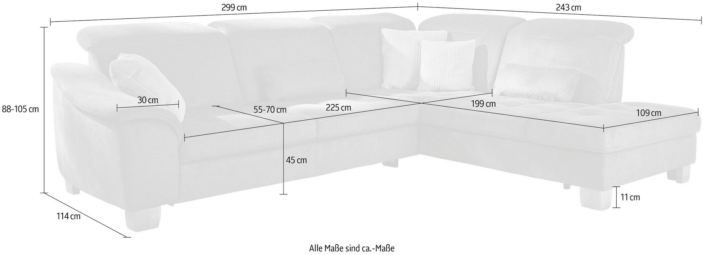 Die PlanBar Ecksofa »PP-LA23145 L-Form« inkl. Kopfpolsterverstellung, Federkernpolsterung