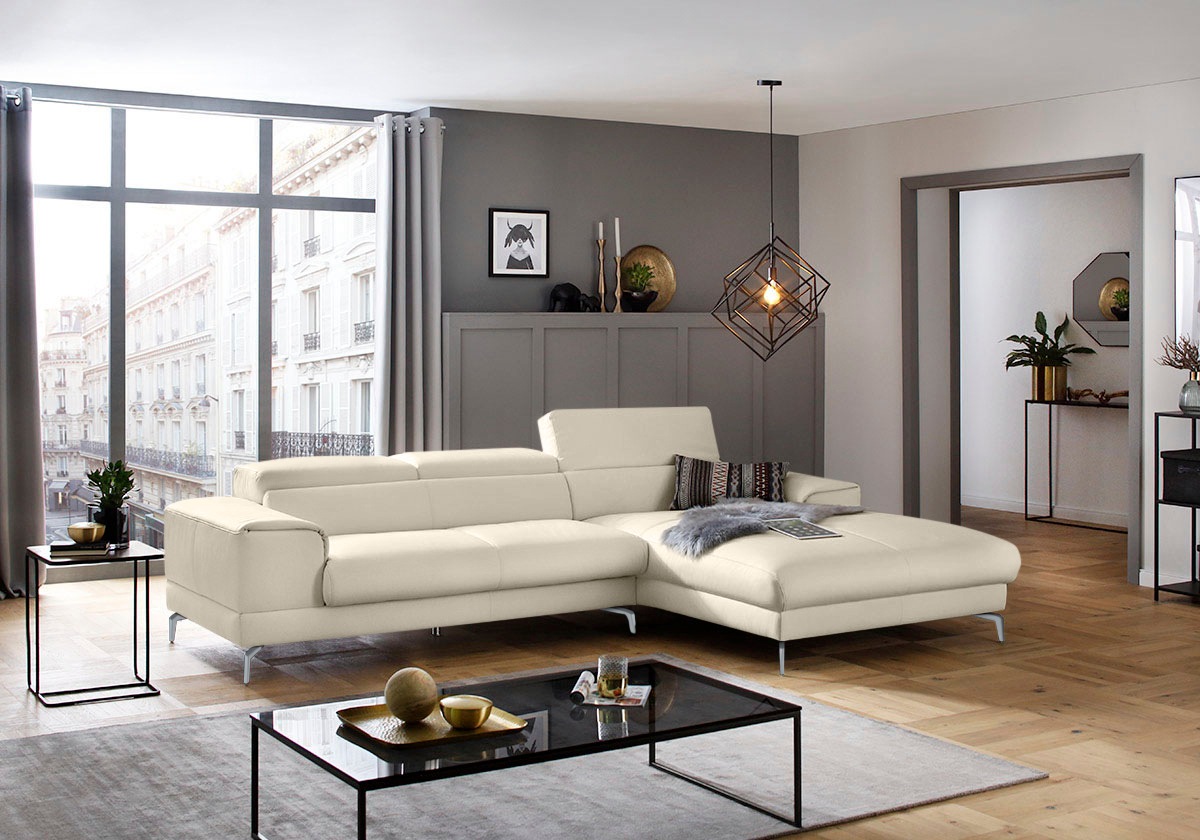 W.SCHILLIG Ecksofa »piedroo, Designsofa mit tollem Sitzkomfort, bequem und elegant, L-Form«, Kopfteilverstellung, wahlweise mit Sitztiefenverstellung, Breite 303cm