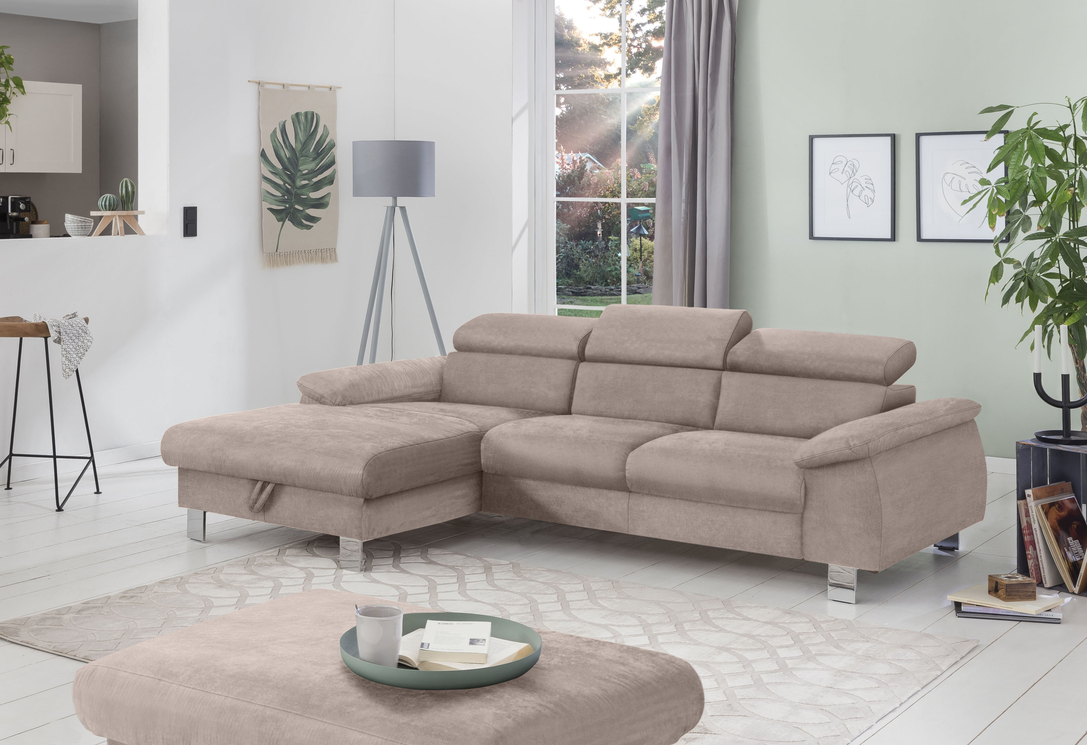 COTTA Ecksofa "Komaris L-Form, B: 244 cm" mit Kopfteilverstellung, optional Schlaffunktion, Bettkasten & Licht