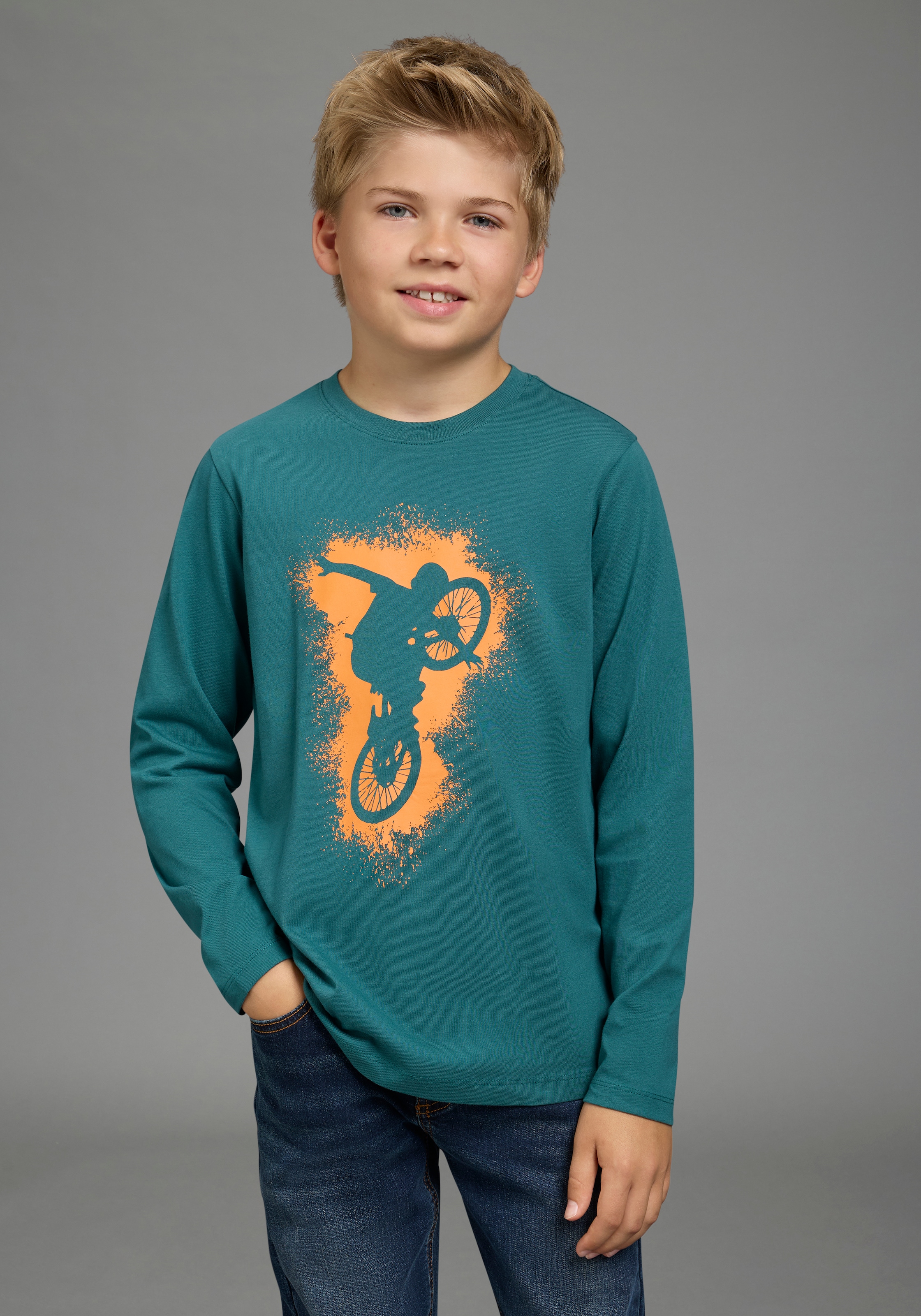 KIDSWORLD Langarmshirt »BIKER« , lässiger Druck für Jungen