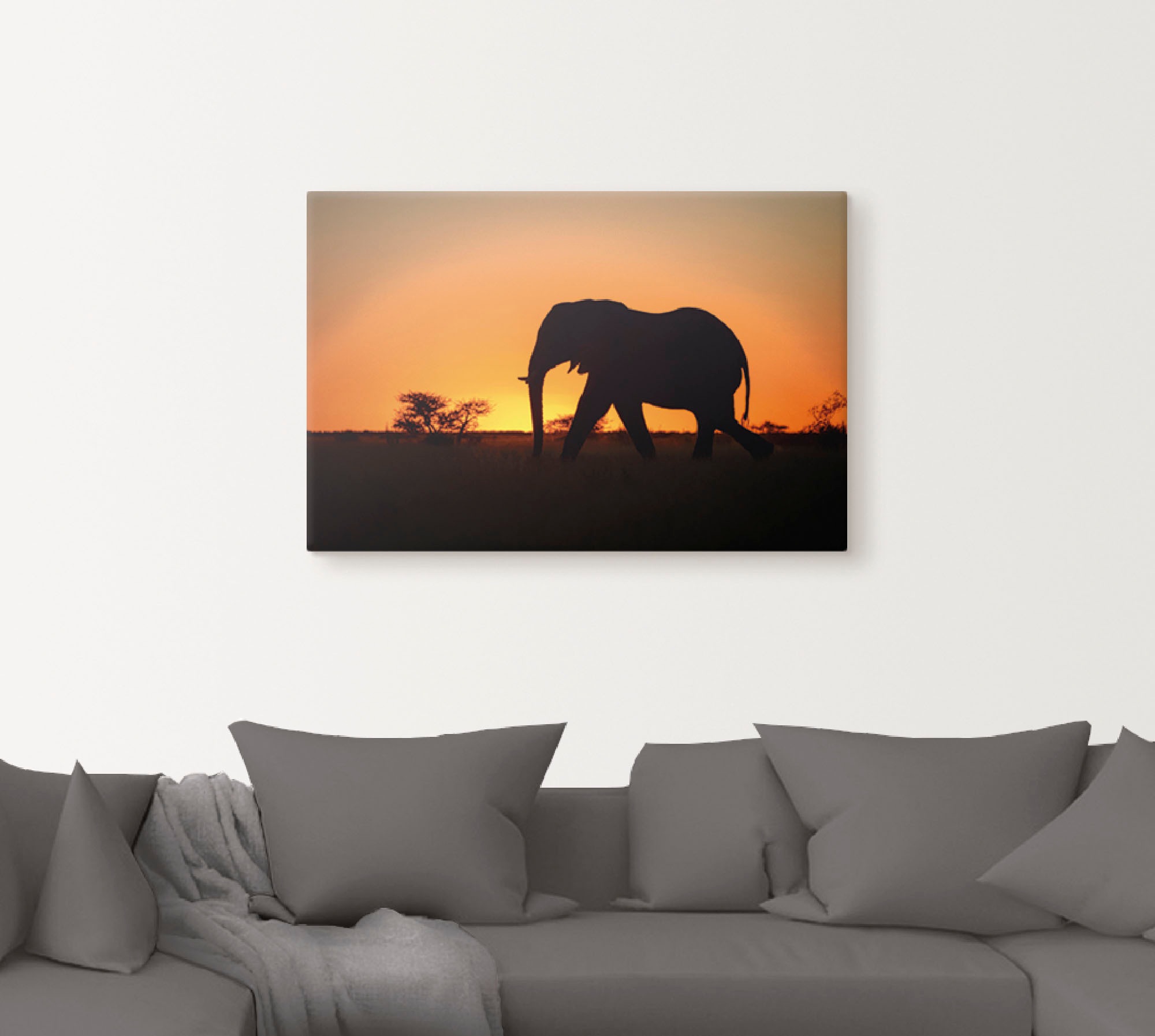 Artland Leinwandbild "Afrikanischer Elefant im Sonnenuntergang", Wildtiere, günstig online kaufen