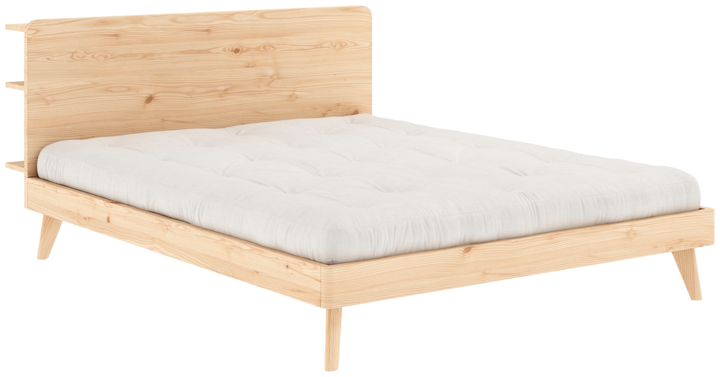 Karup Design Bettgestell "RETREAT BED", aus Kiefer massiv mit Lattenrost, Kopfteil mit 3 Ablagen