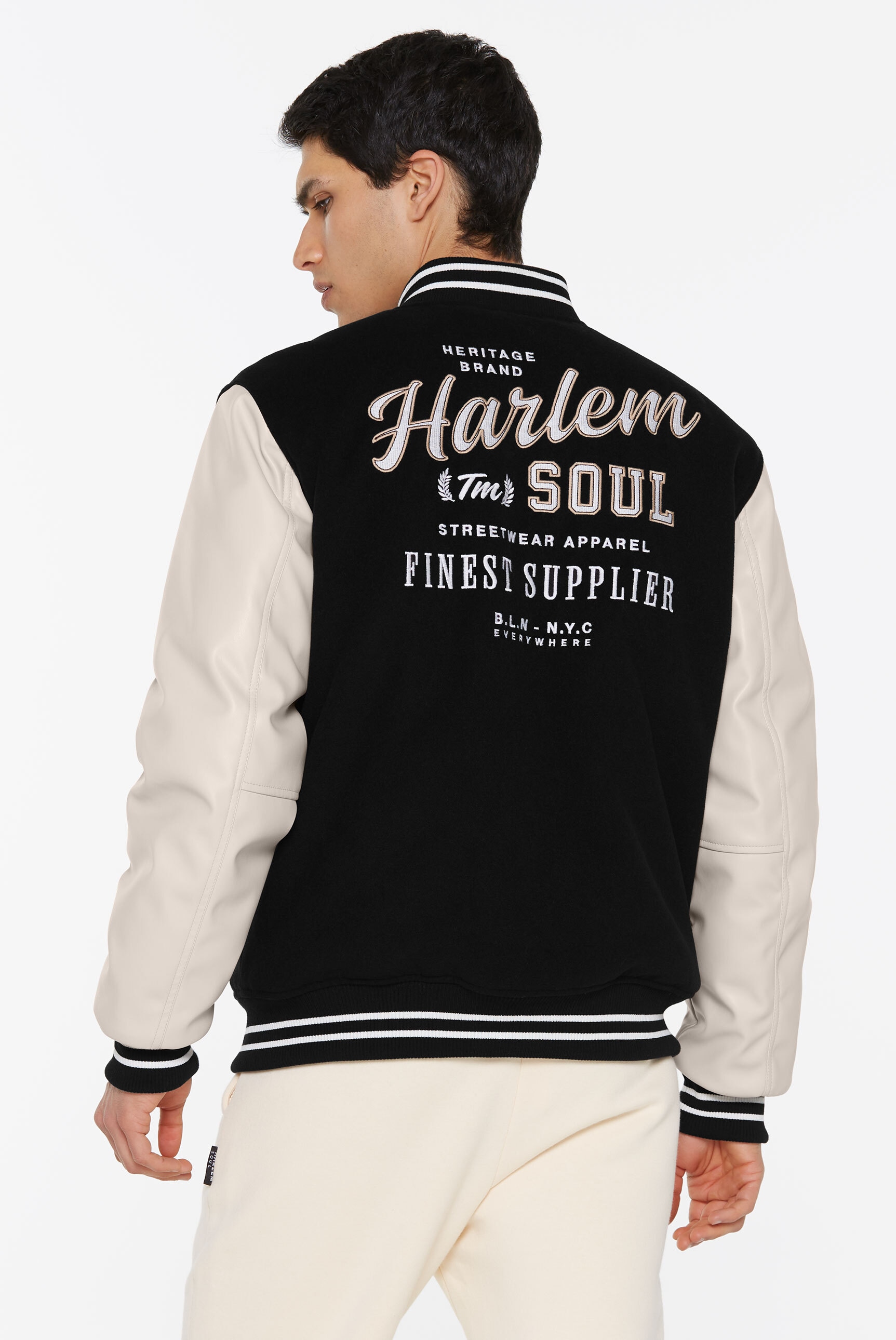 Harlem Soul Collegejacke, ohne Kapuze, mit Stickerei