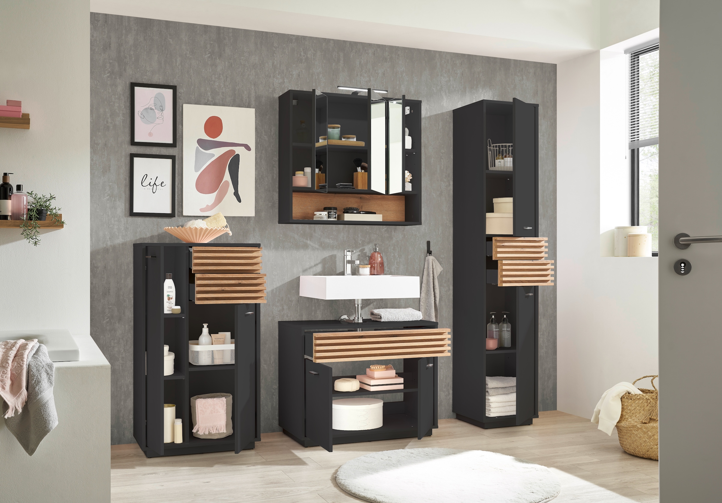 BASIC by Balculina Spiegelschrank »Liguria B/H/T 80x72x21 cm« 1 Stk. tlg. Breite 80cm, Beleuchtung, FSC-Mix 70%