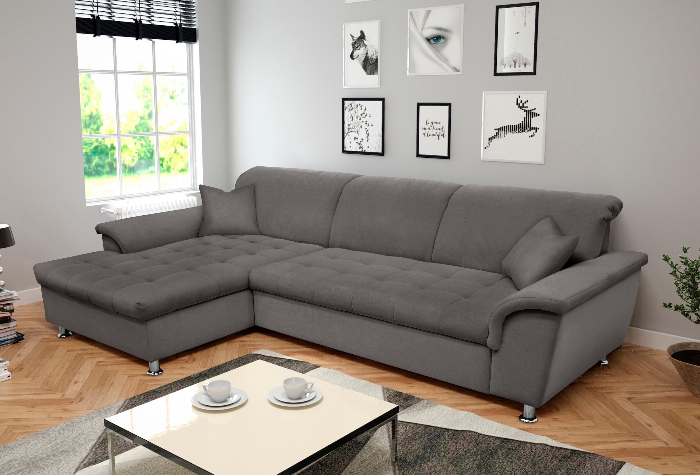 DOMO collection Ecksofa Franzi, wahlweise mit Bettfunktion, Bettkasten und Kopfteilverstellung