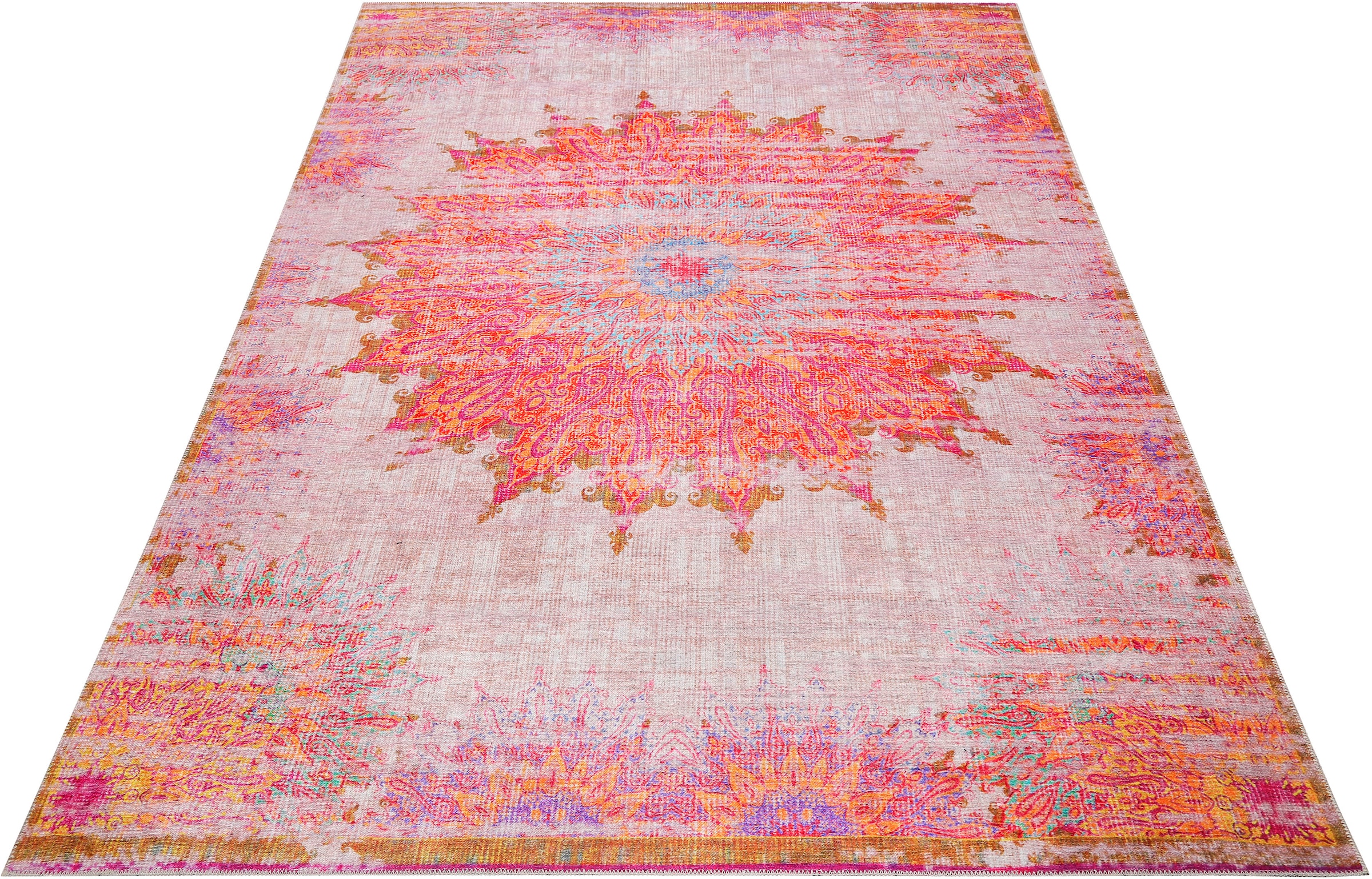 Teppich WECON HOME "Sunkissed", bunt (multi), B:240cm H:6mm L:290cm, Kunstfaser, Teppiche, Teppich, Vintage Look, Flachgewebe, Wohnzimmer