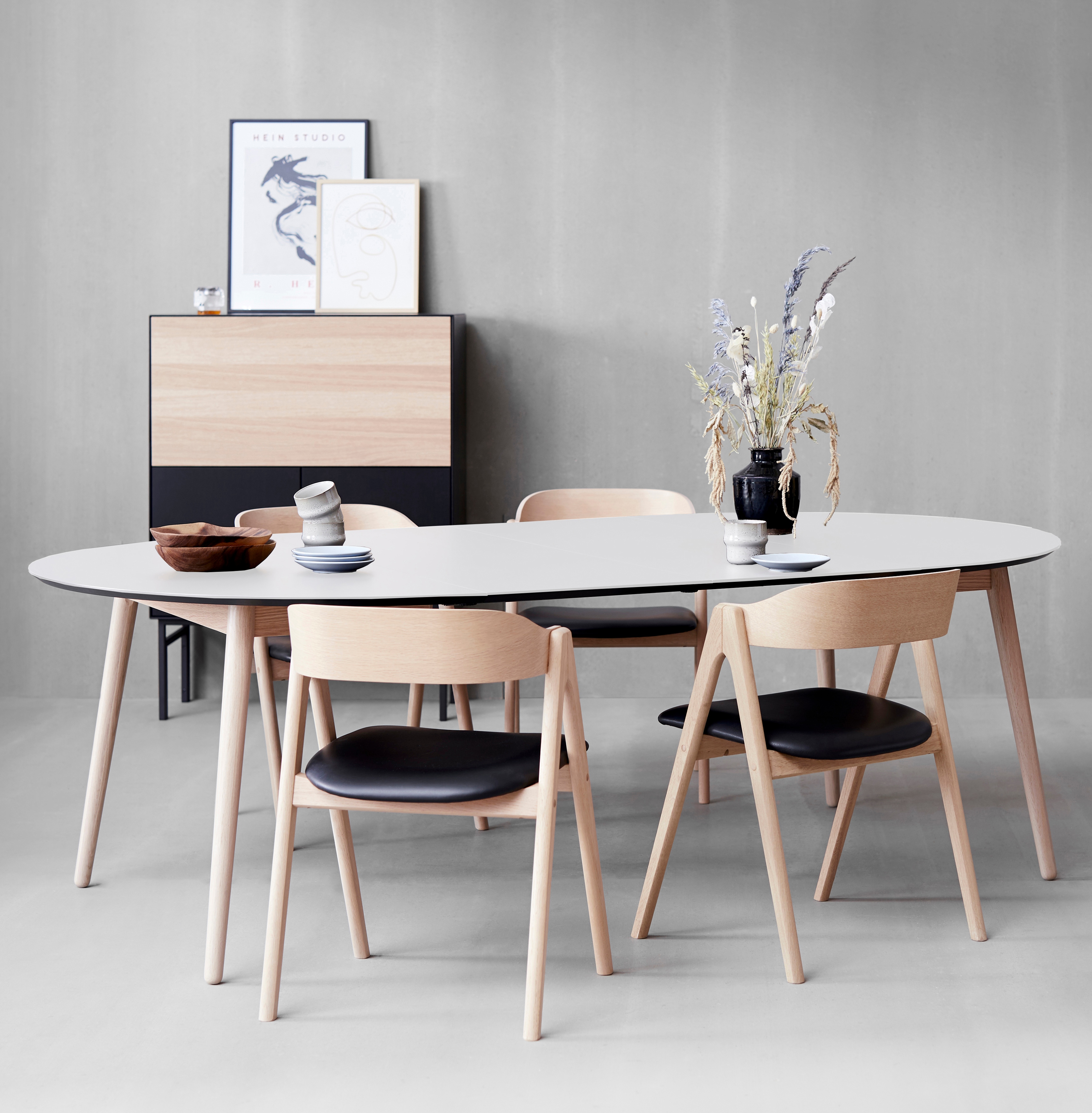 Hammel Furniture "Meza Designtisch mit Auszugsfunktion und 2 Einlegeplatten" Ø135(231) cm, runde Tischplatte aus MDF/Laminat, Massivholzgestell