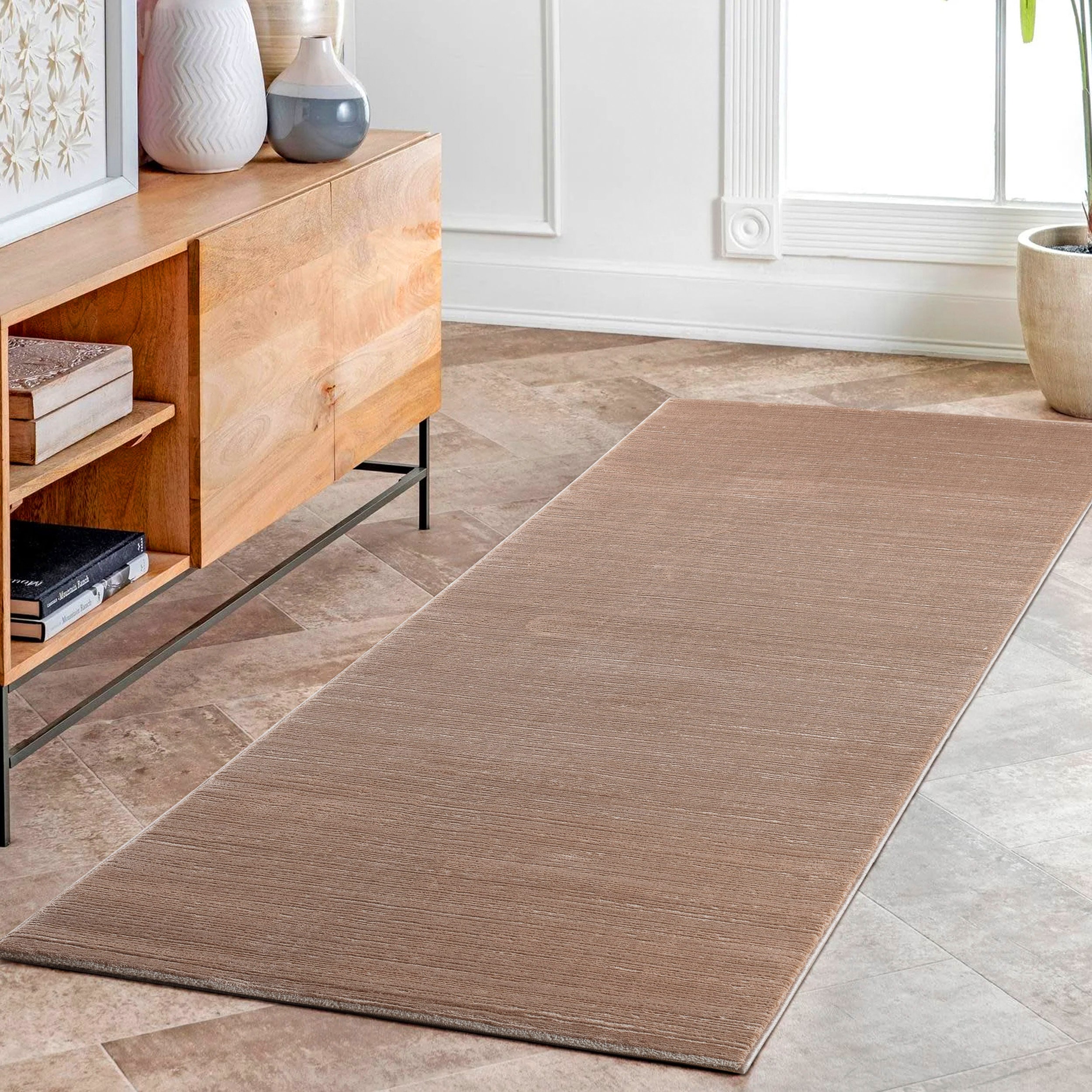 Sehrazat Teppich "LIMA, auch als Läufer und in RUnd" rechteckig 10 mm Höhe Kurzflor, Linienstruktur, leichter Glanz, Wohnzimmer
