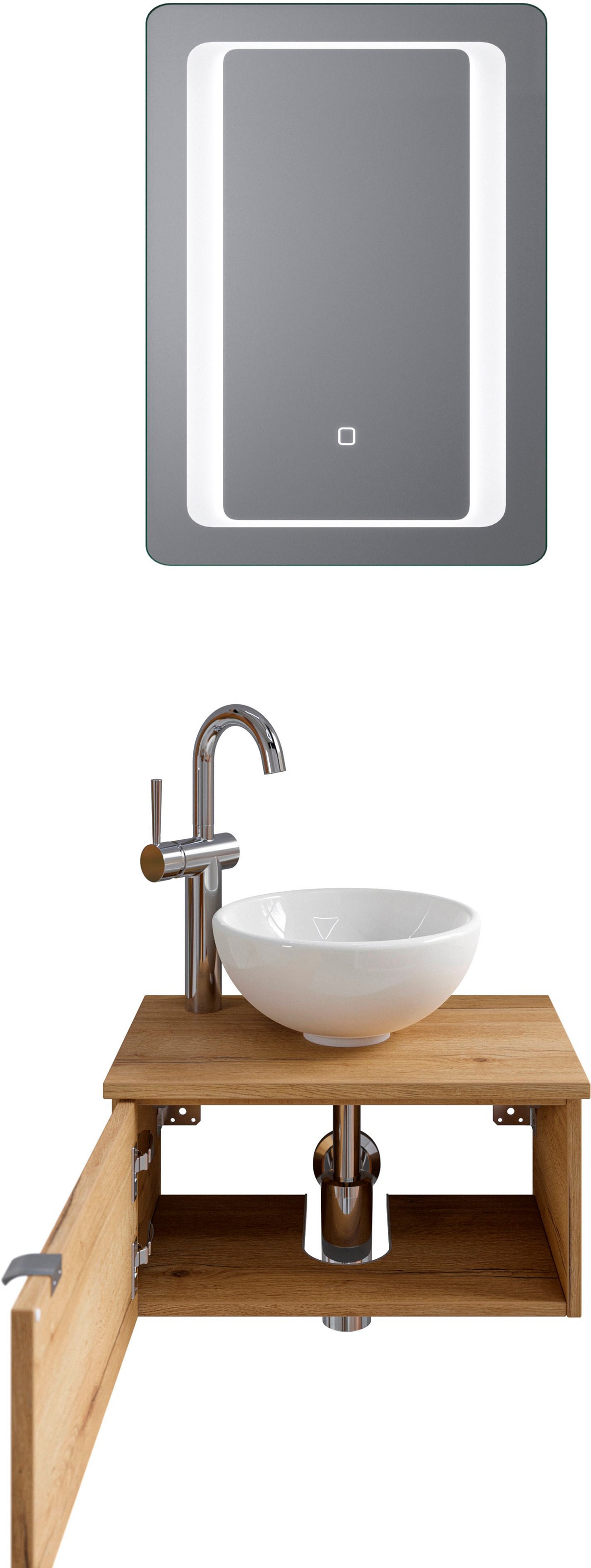 Saphir Badmöbel-Set »Serie 6915«, (4 St.), Gäste-Bad, 51 cm breit, mit LED-Spiegel und 1 Tür