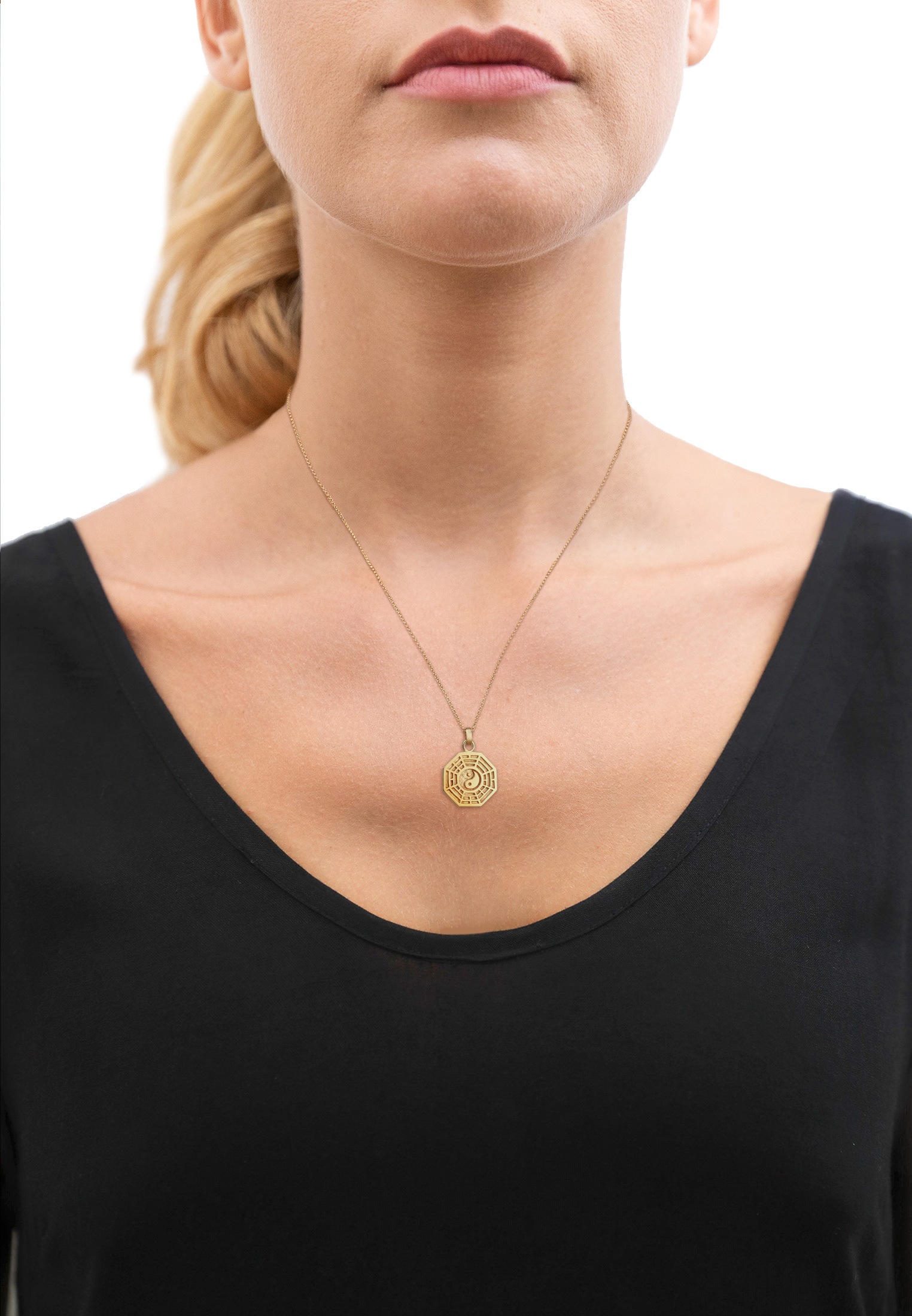 Elli Kette mit Anhänger »Bagua Symbol Münze Vintage 925 Silber vergoldet«