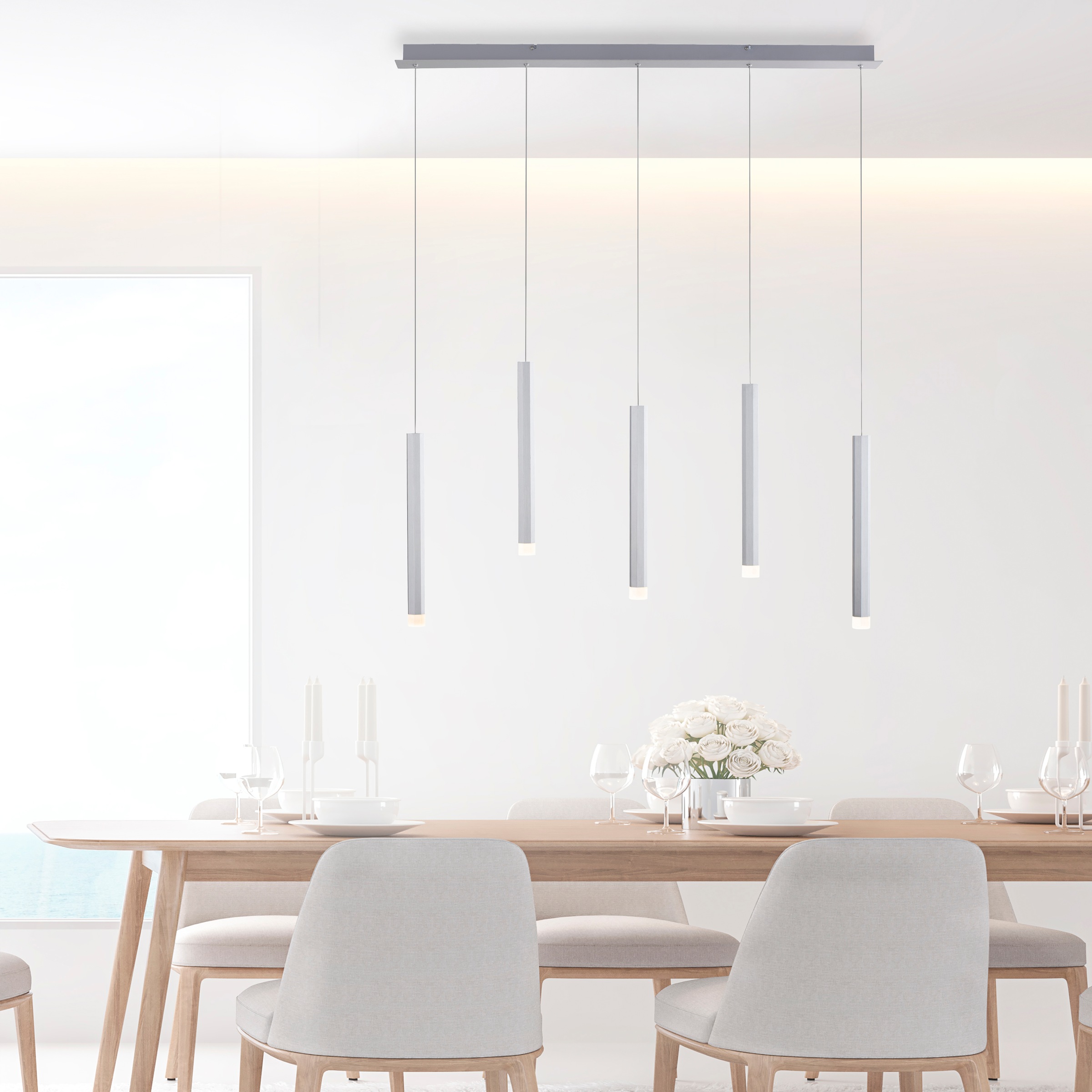 JUST LIGHT Pendelleuchte "BRUNO", grau (aluminiumfarben), 5, H: 120cm, 1 Stk., Leuchten, LED, Pendelleuchte 2