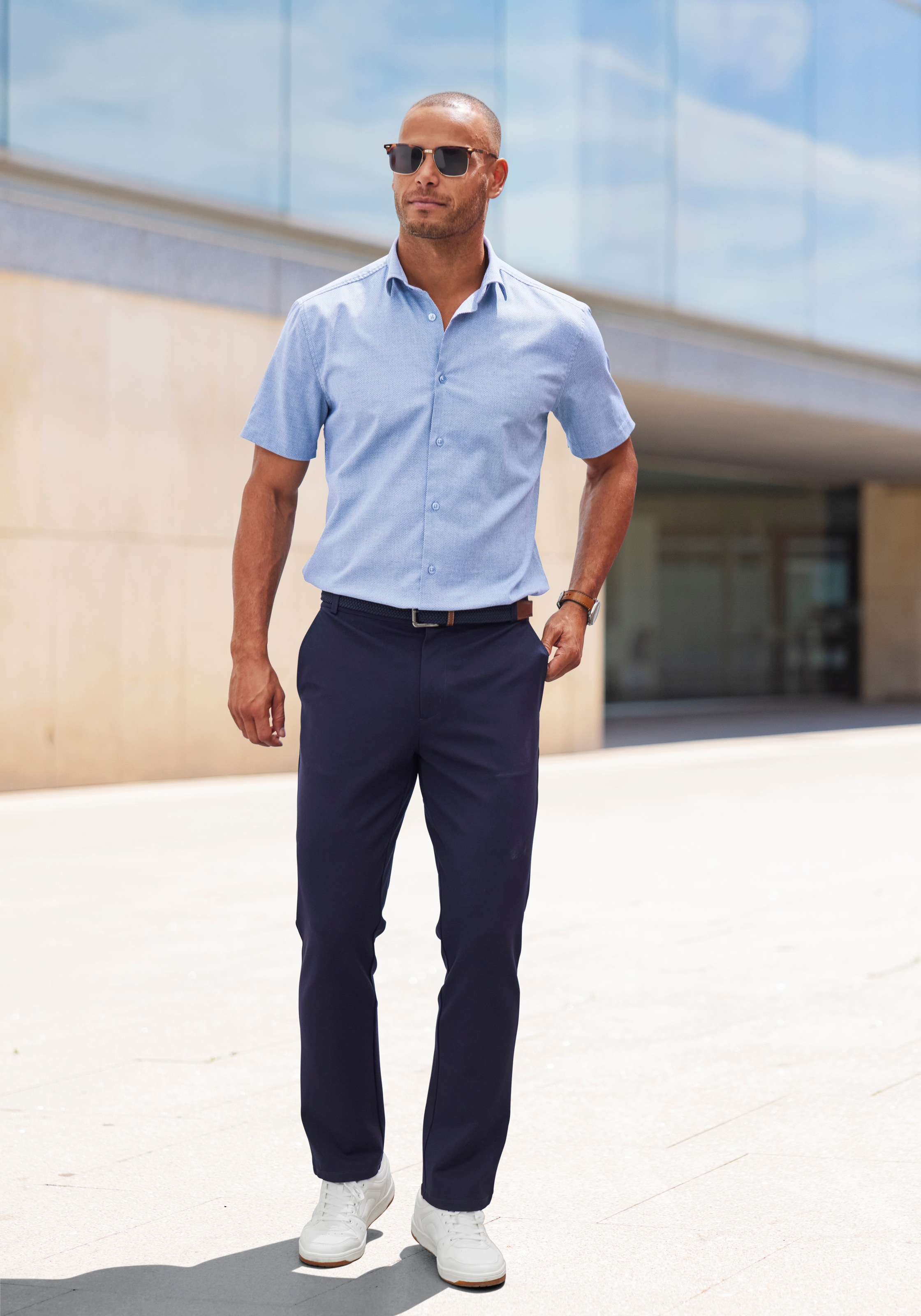 H.I.S Kurzarmhemd »Regular-fit« elastisches Jaquard-Kurzarmhemd, pflegeleicht aus Baumwoll-Mix