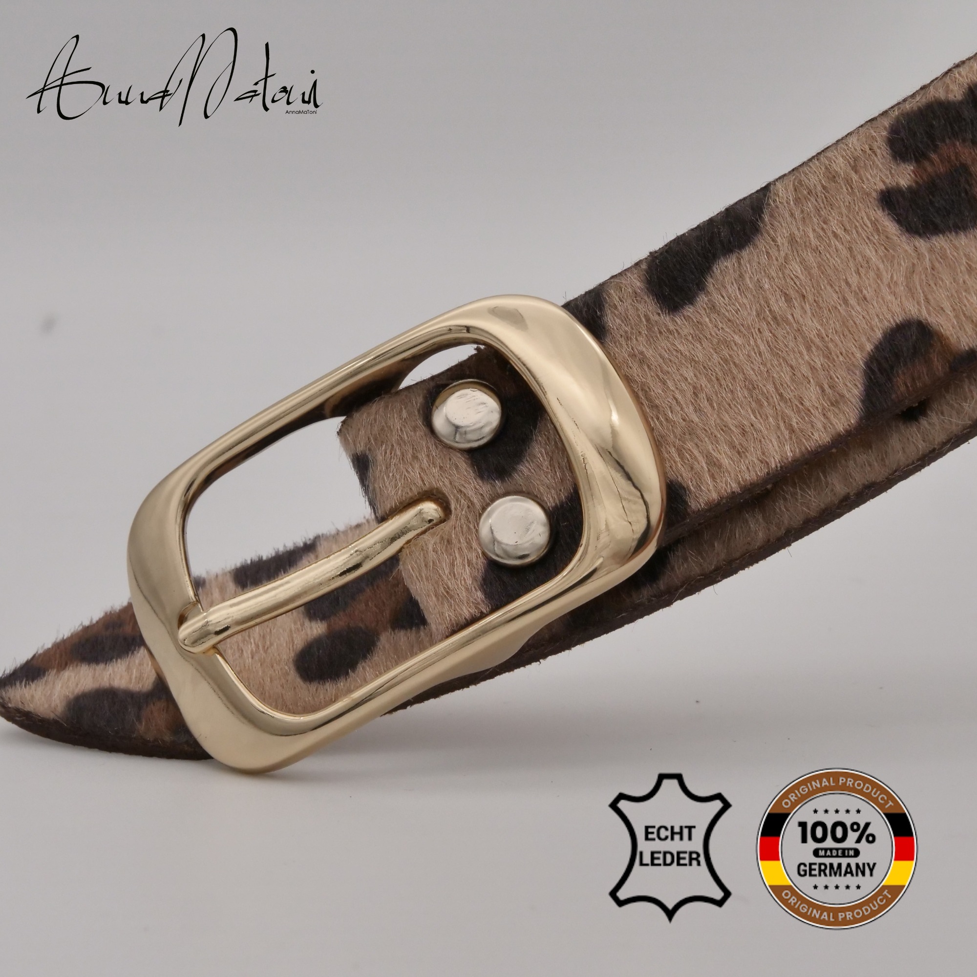 Ledergürtel ANNAMATONI "AnnaMatoni Damen Ledergürtel in hochwertigem Kunstfell in Leo", Damen, Gr. TW100 - 115cm Gesamtlänge, leo 650, 100% Leder, Gürtel Ledergürtel 2