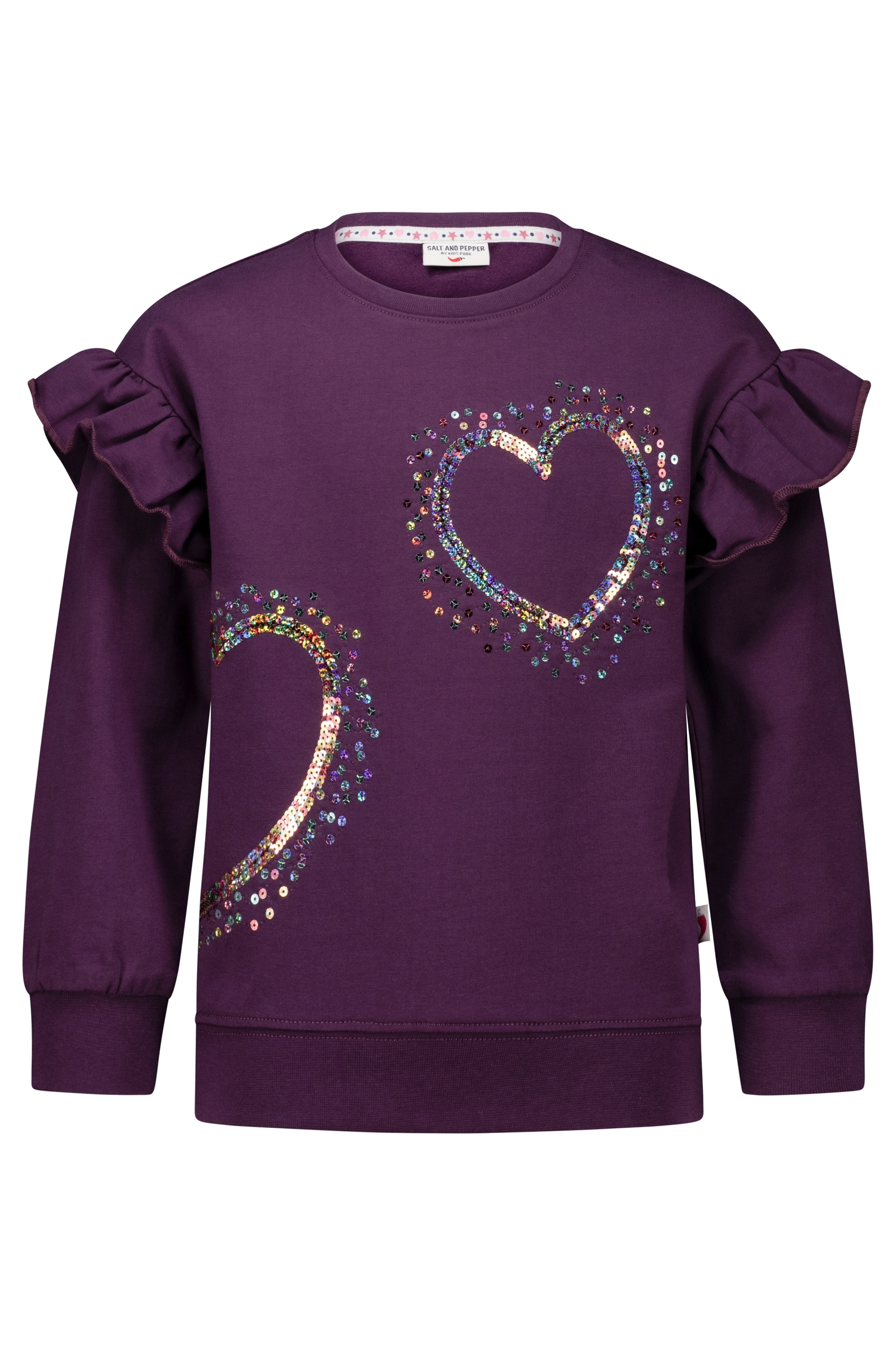 SALT AND PEPPER Sweatshirt »Paillettenherzen«, mit Rüschenkante