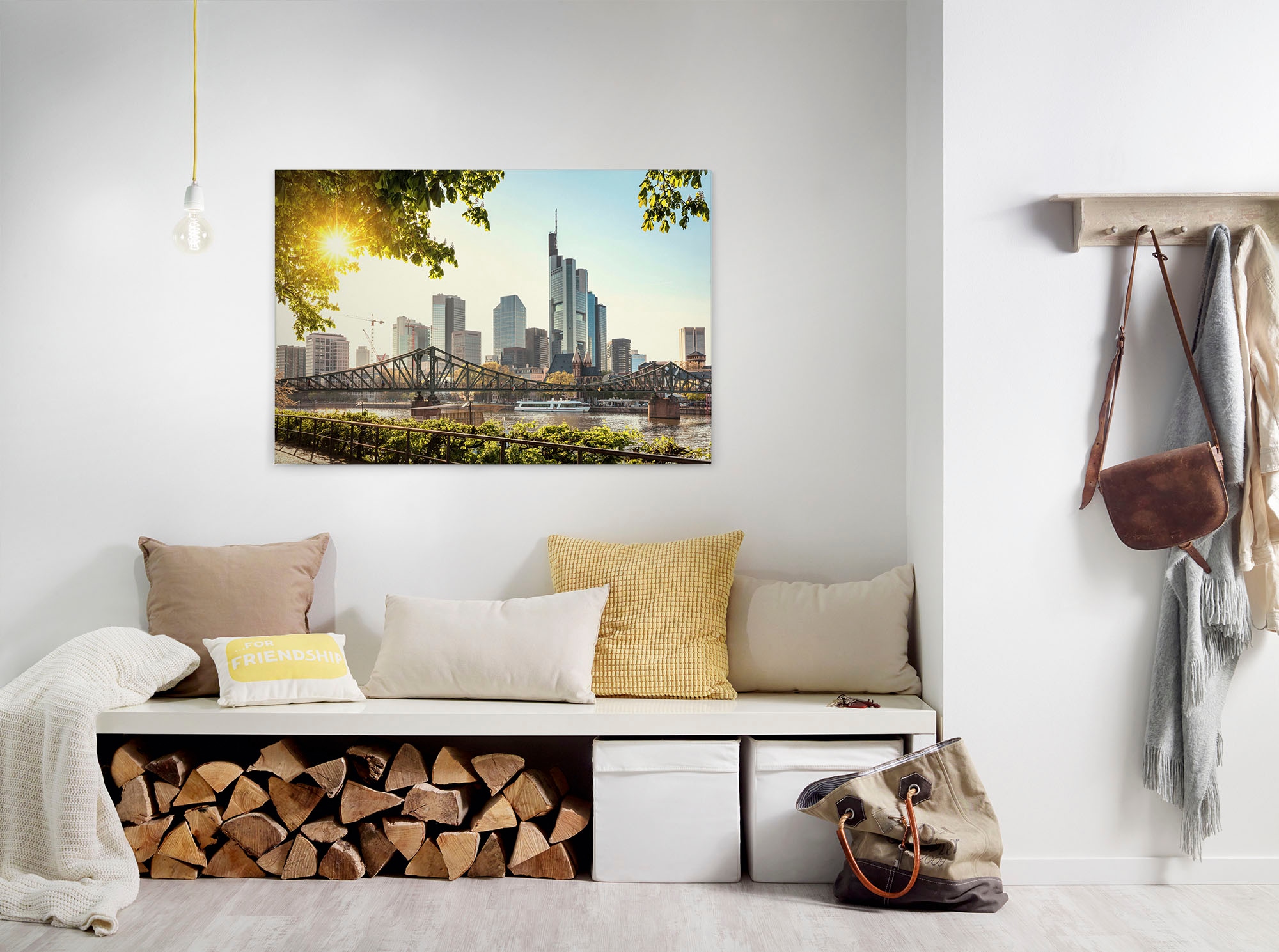 A.S. Création Leinwandbild "Frankfurt City" Gemälde Kunst 1 Stk. tlg. Brücke Großstadt Keilrahmen Frankfurt Skyline Leinwand-Bild Wohnzimmer