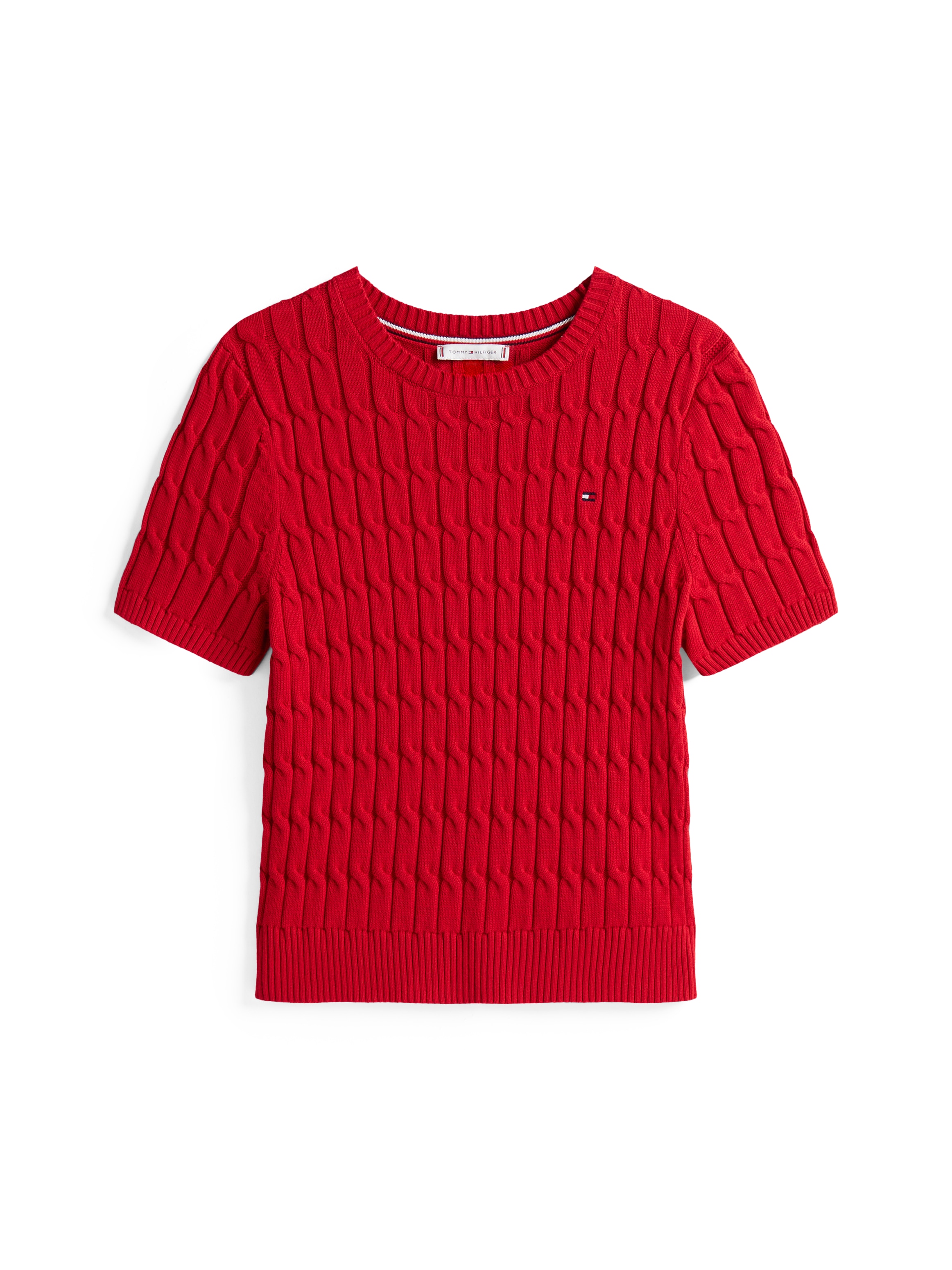 Tommy Hilfiger Strickpullover »CO CABLE MID GG S/S C-NK SWT«, mit Zopfmuster