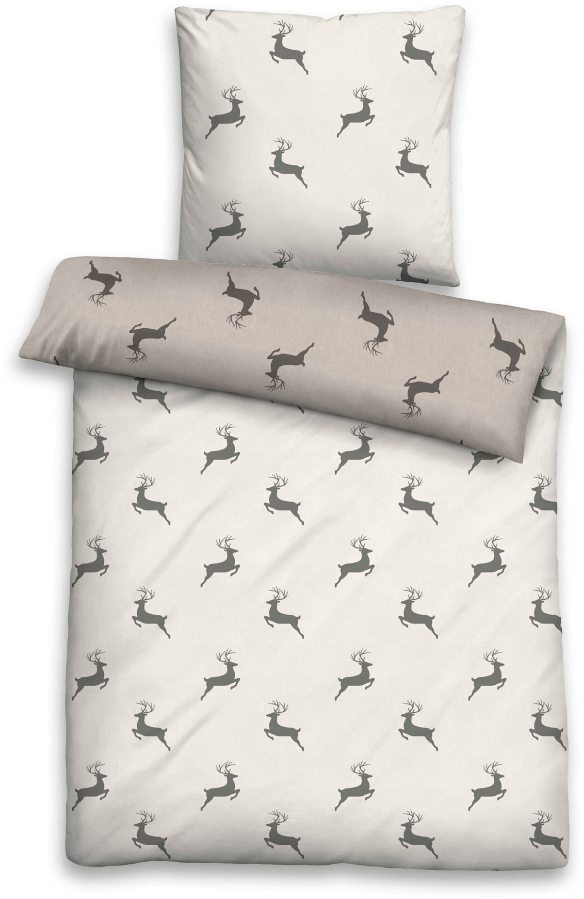 Wendebettwäsche BIBERNA, beige, Feinflanell, 100% Baumwolle, Bettwäsche