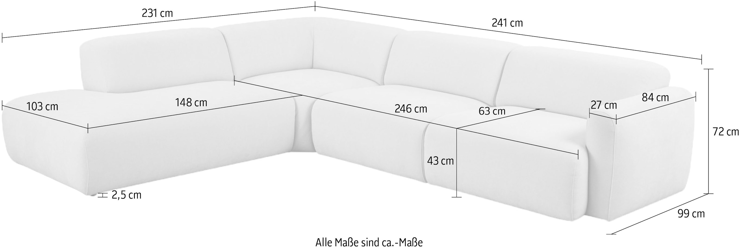 andas Ecksofa »Myrland«, Breite 241 cm, Chenille, Easy Clean Stoff, mit Kaltschaum