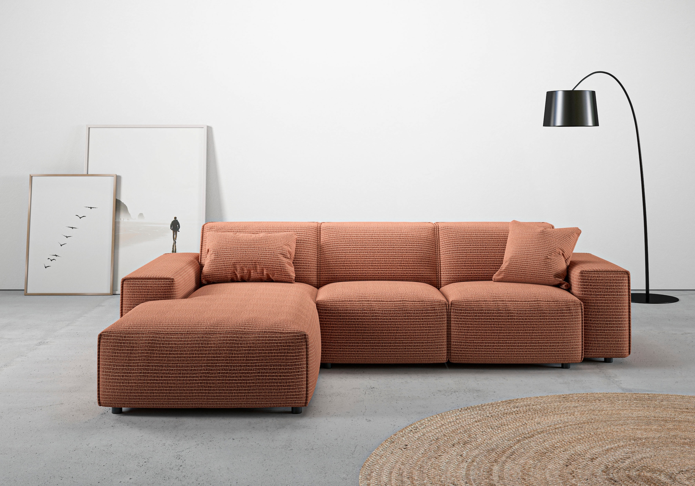 Home affaire Ecksofa "Glimminge L-Form auch in Breitcord, Feincord + Easy care-Bezug," Breite 264, Zierkissen