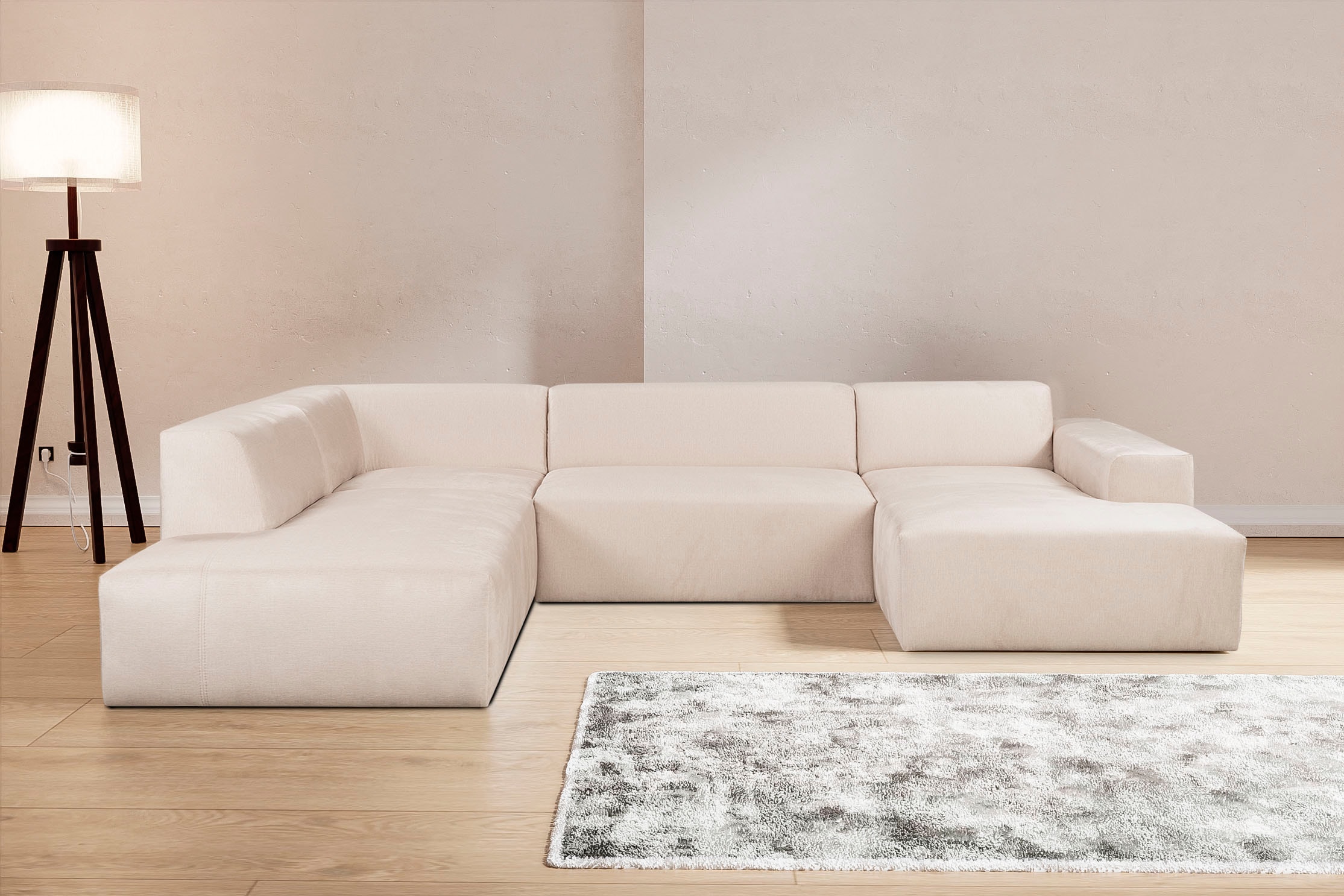 WERK2 Wohnlandschaft "Zeus-U 330 cm breit, viel Platz, modern und zeitlos" Curvy Trend mit urbaner Optik auch in weichem Cord, U-Form