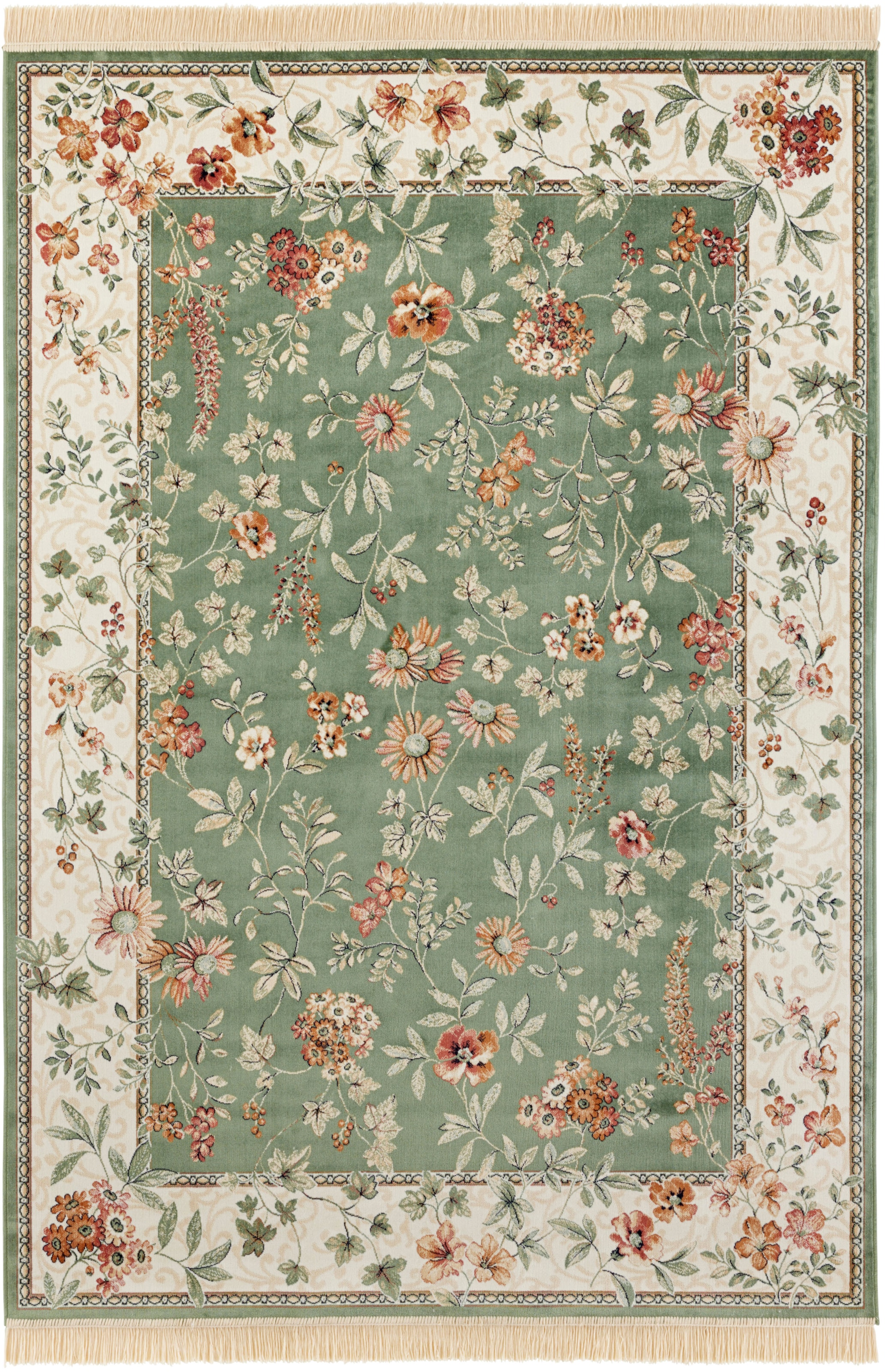 NOURISTAN Teppich "Orient Flowers", rechteckig, 5 mm Höhe, Orientalisch mit Fransen, Orient, Wohnzimmer, Schlafzimmer, E