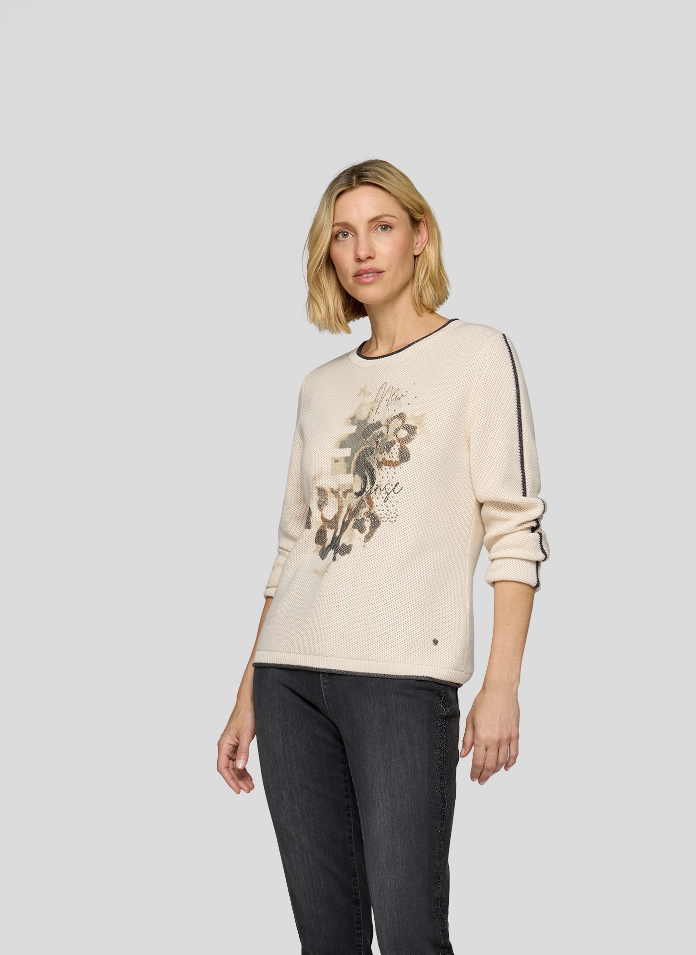 Rabe Rundhalspullover mit intarsien Print günstig online kaufen