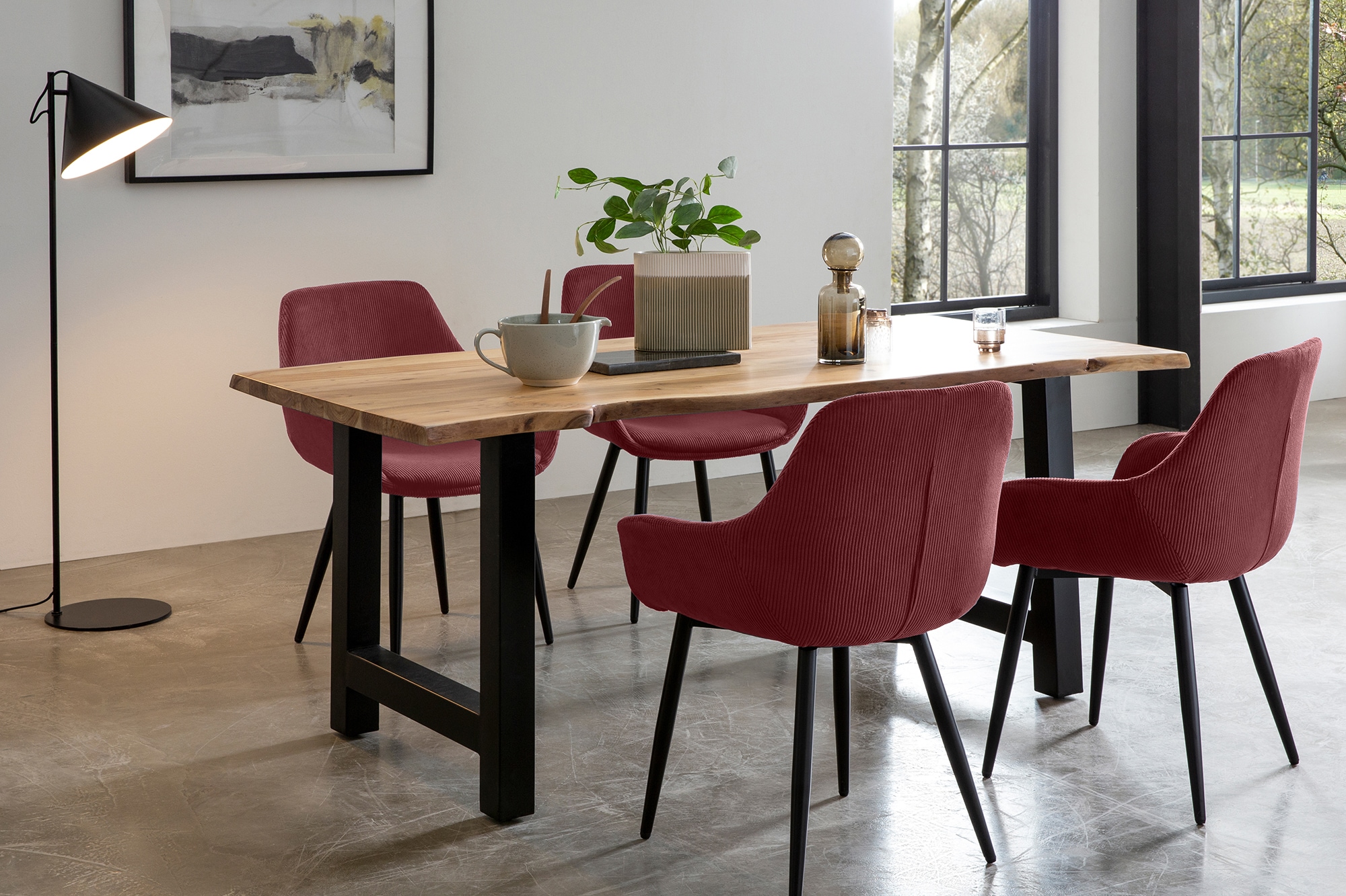 Essgruppe SALESFEVER, rot, Massivholz, Metall, Polyester, Sitzmöbel-Sets, "Elegante Essgruppe für stilvolles Speisen", Massivholz geölt und zweifach