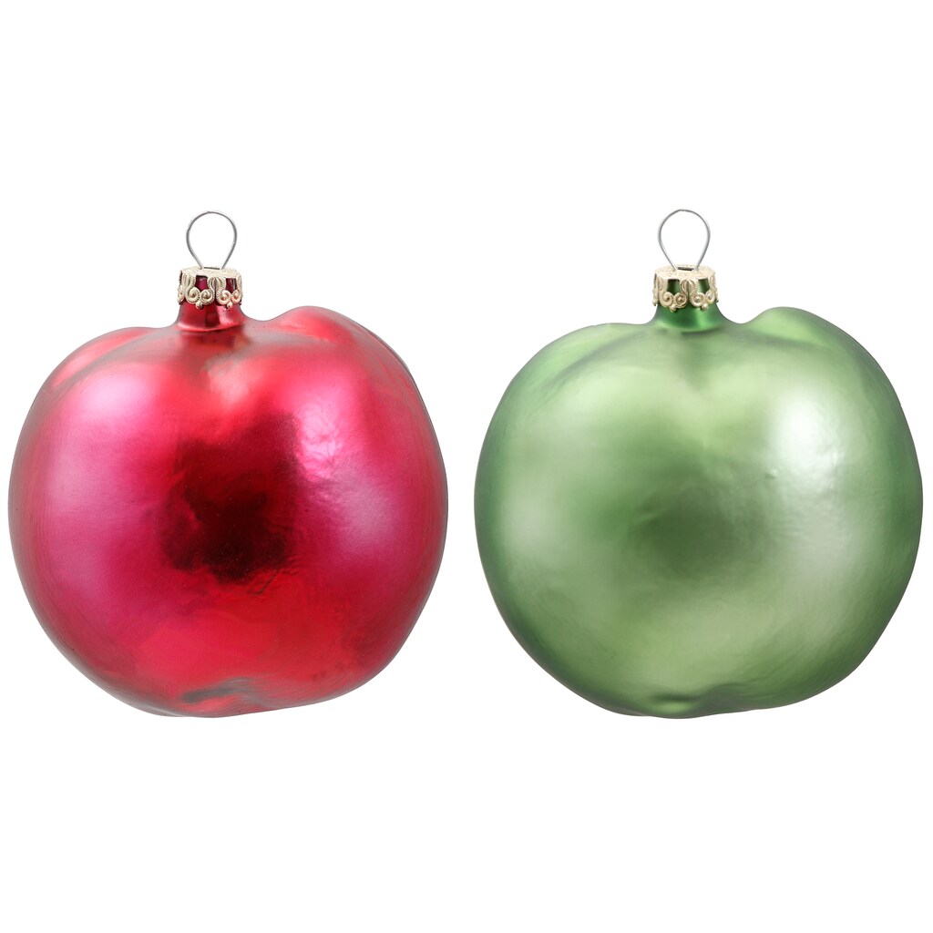 Thüringer Glasdesign Christbaumschmuck »Oh du Fröhliche, Weihnachtsdeko, Christbaumschmuck«, (Set, 2 tlg.), 2-teilig, halber Apfel Ø 8 cm, dekoriert