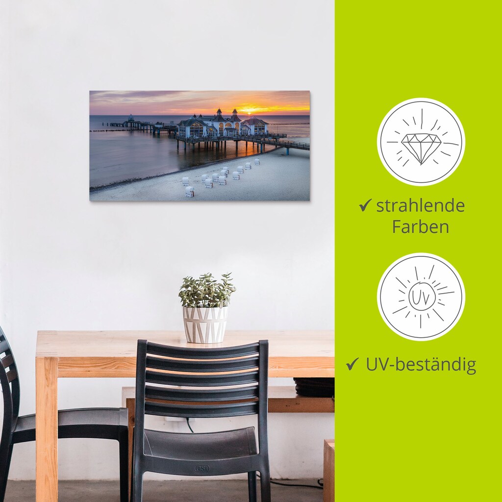 Artland Wandbild »RÜGEN Seebrücke in Sellin Sonnenaufgang«, (1 Stück), in vielen Größen & Produktarten - Alubild / Outdoorbild für den Außenbereich, Leinwandbild, Poster, Wandaufkleber / Wandtattoo auch für Badezimmer geeignet