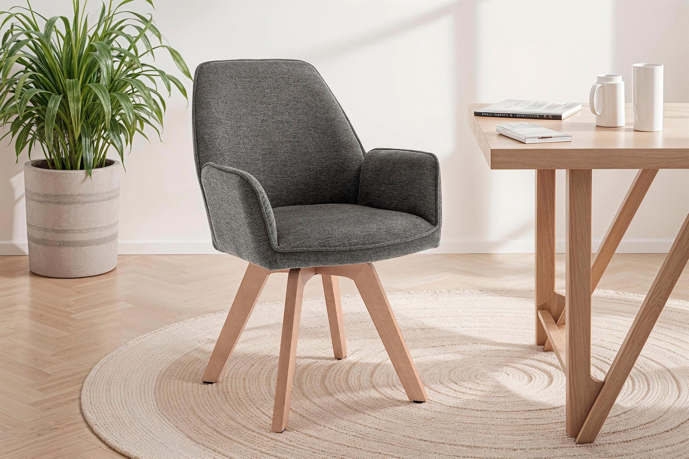 byLIVING Esszimmerstuhl »Tony« (Set) 2 Stk.mit Massivholzgestell eichefarbig, 360 Grad drehbar, hoher Sitzkomfort