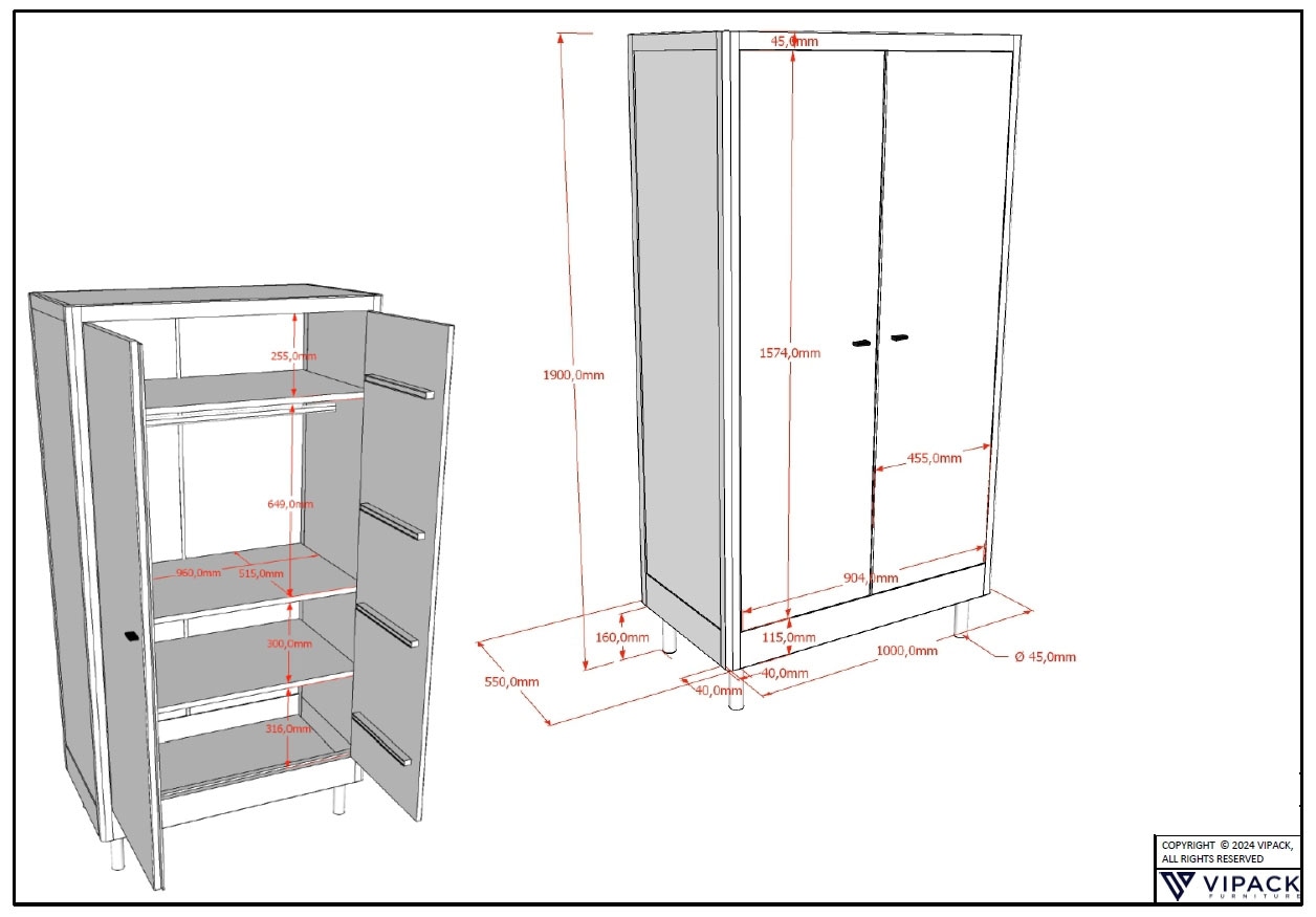 Home affaire Kleiderschrank »Forrest mit 2 Drehtüren (Soft-Close), Made in Europe, zeitloses Design«, (B/H/T ca: 100x190x55 cm, Eiche massiv natur geölt), praktische Facheinteilung, viel Stauraum, hochwertige Verarbeitung