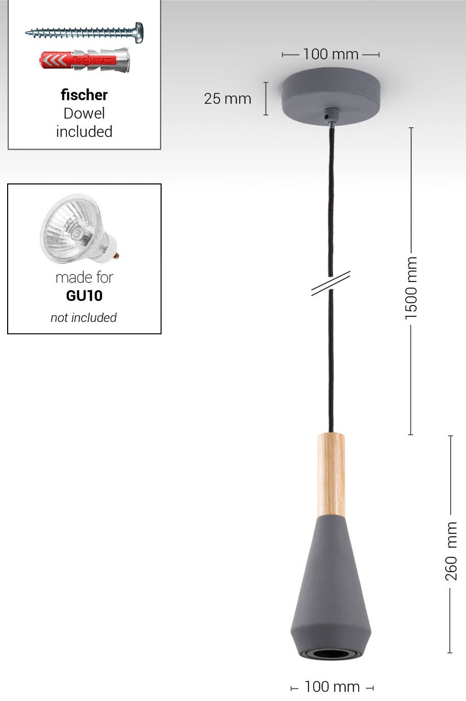 Paco Home Pendelleuchte »MORA«, Leuchtmittel GU10 | ohne Leuchtmittel, Wohnzimmer Esszimmer Klein Modern Holz Metall GU10 Trichterform