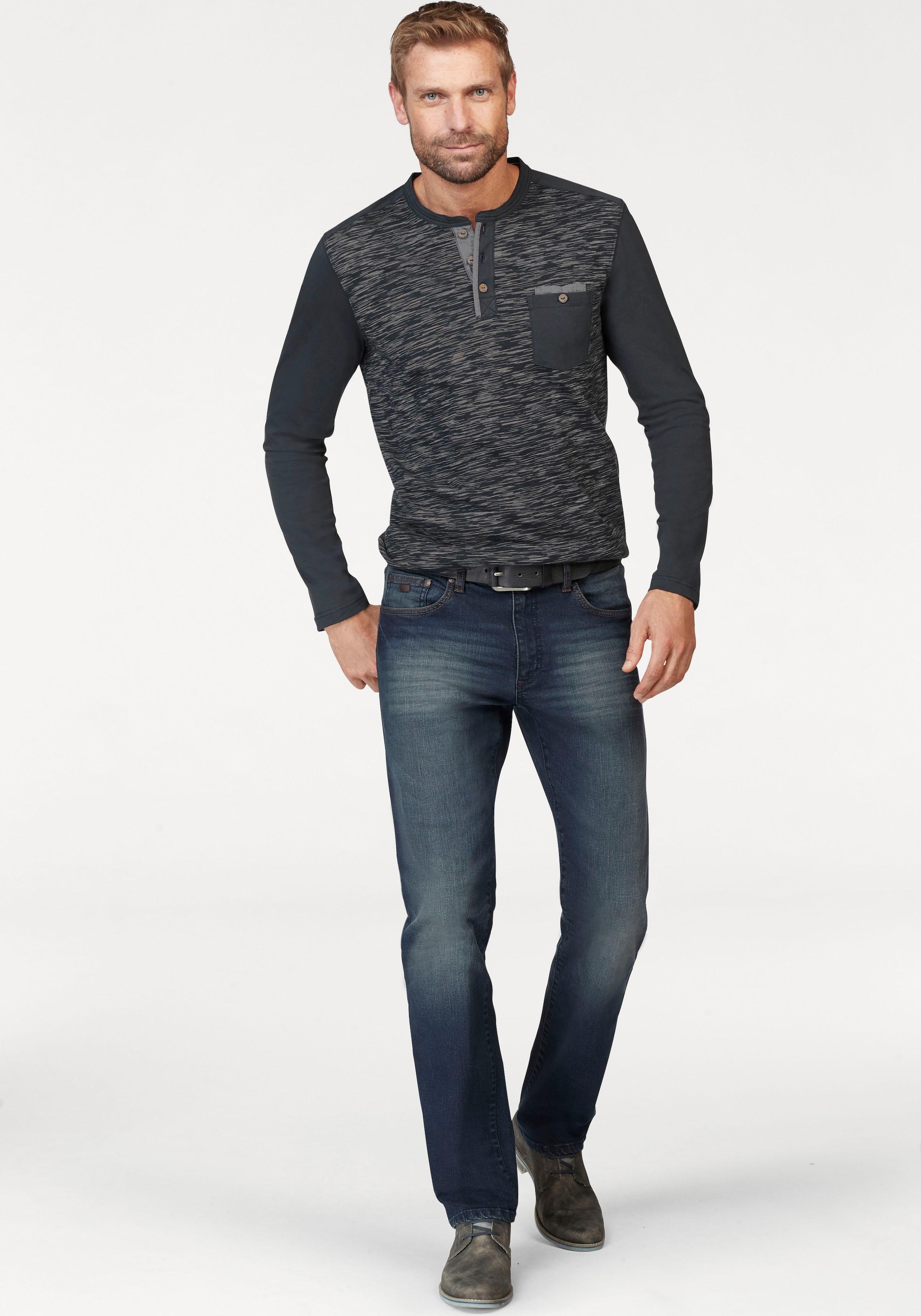 Arizona Longsleeve, Langarm, melierte Optik, Rundhalsausschnitt mit Knopfleiste