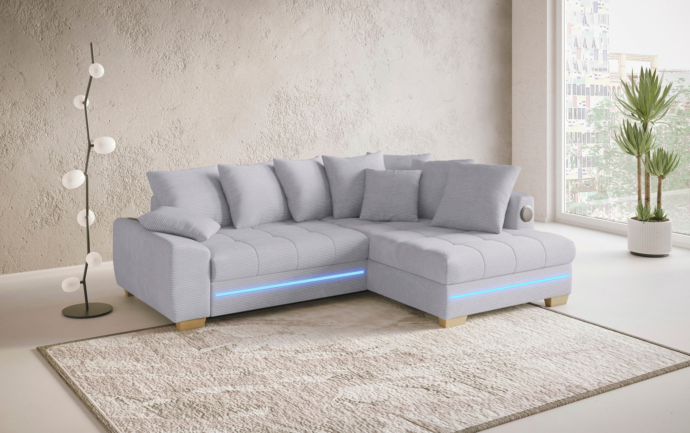 Mr. Couch Ecksofa »Nikita II, L-Form«, RGB-LED, Bluetooth-Soundsystem, wahlweise mit Bett, Bettkasten