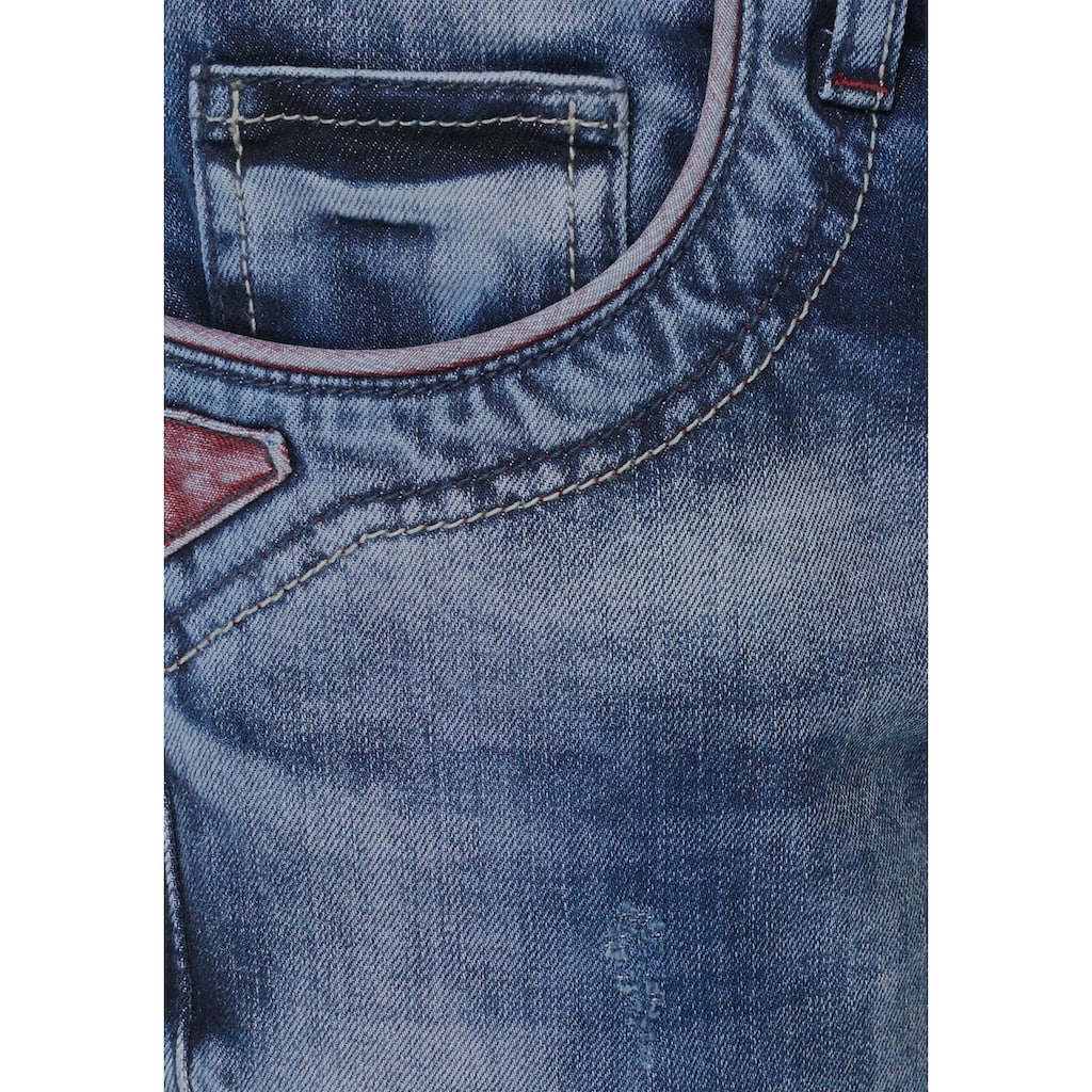 Herrenmode Jeans Cipo & Baxx Straight-Jeans »Red Dot« blue-used