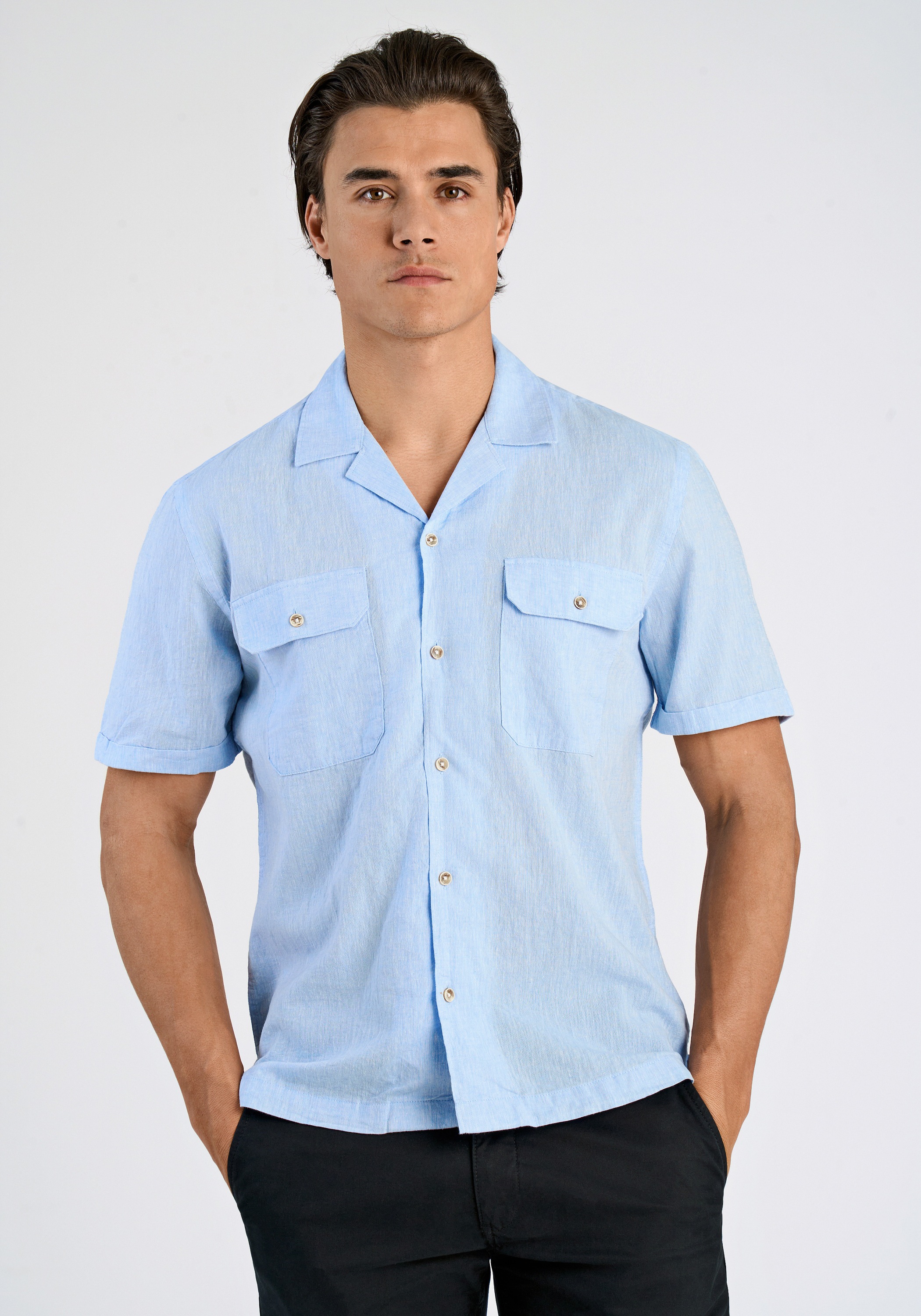 Lindbergh Linen Shirt Relaxed Fit Sky Blue L 4