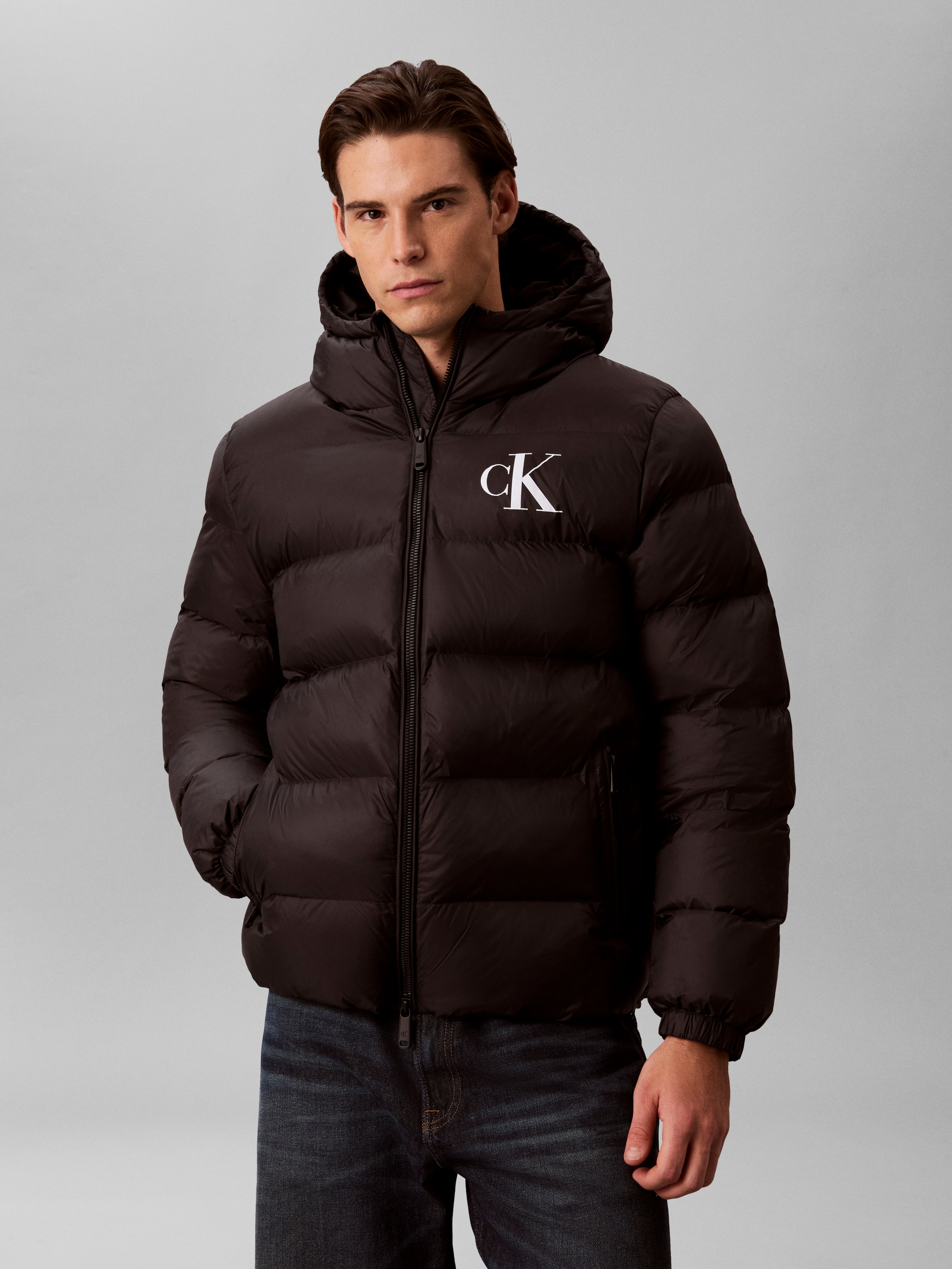 Calvin Klein Jeans Steppjacke mit Kapuze 2-Wege-Zipper, Regular Fit, Logodruck